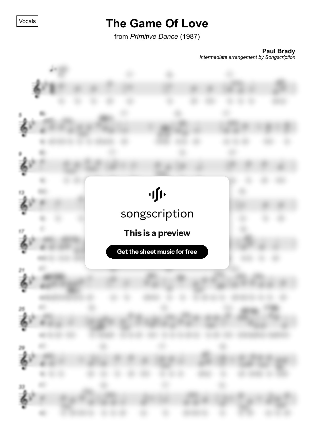 Intermediate Vocals Sheet Music for "The Game Of Love" by Paul Brady