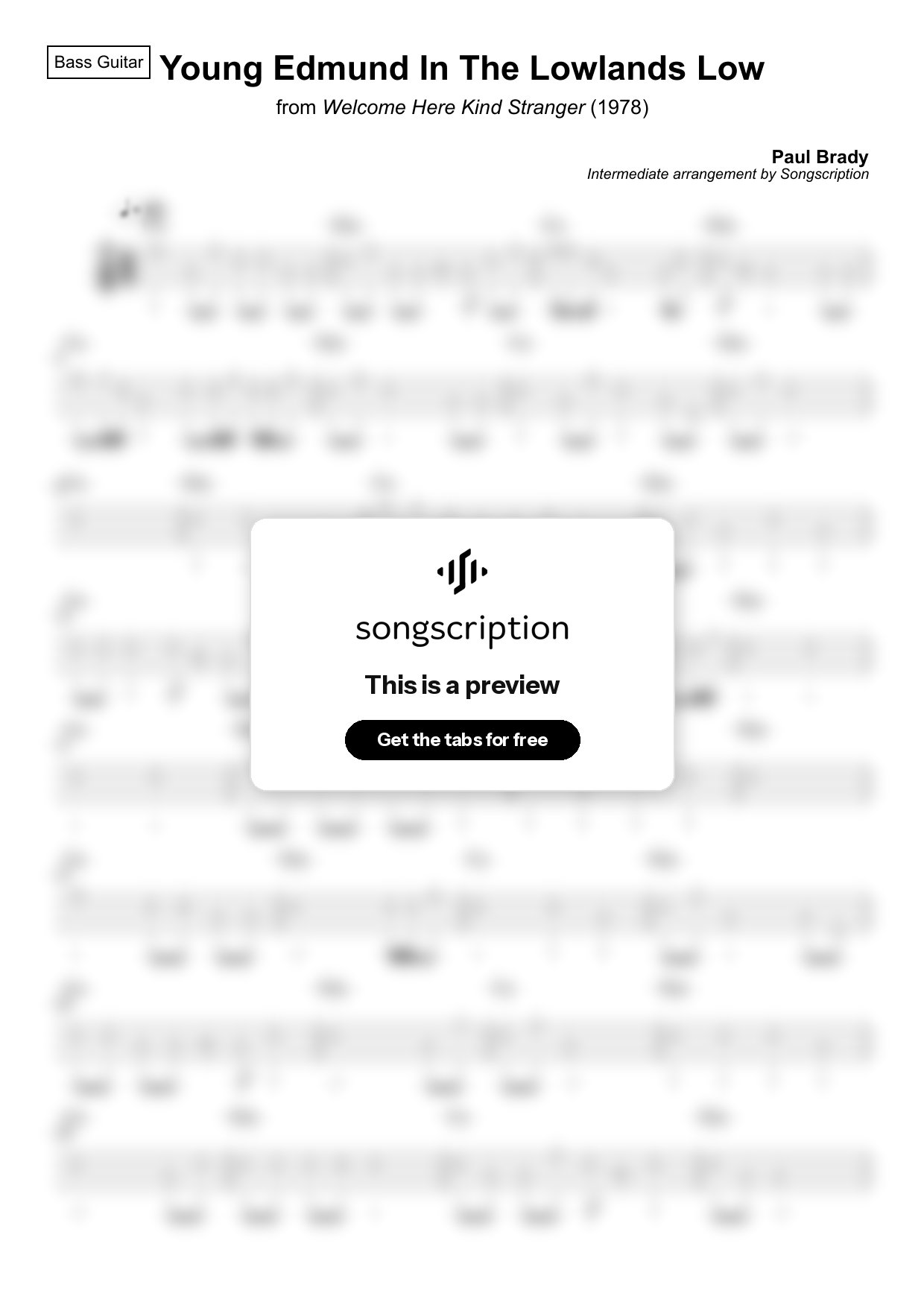 Intermediate Bass Guitar Tabs for "Young Edmund In The Lowlands Low" by Paul Brady