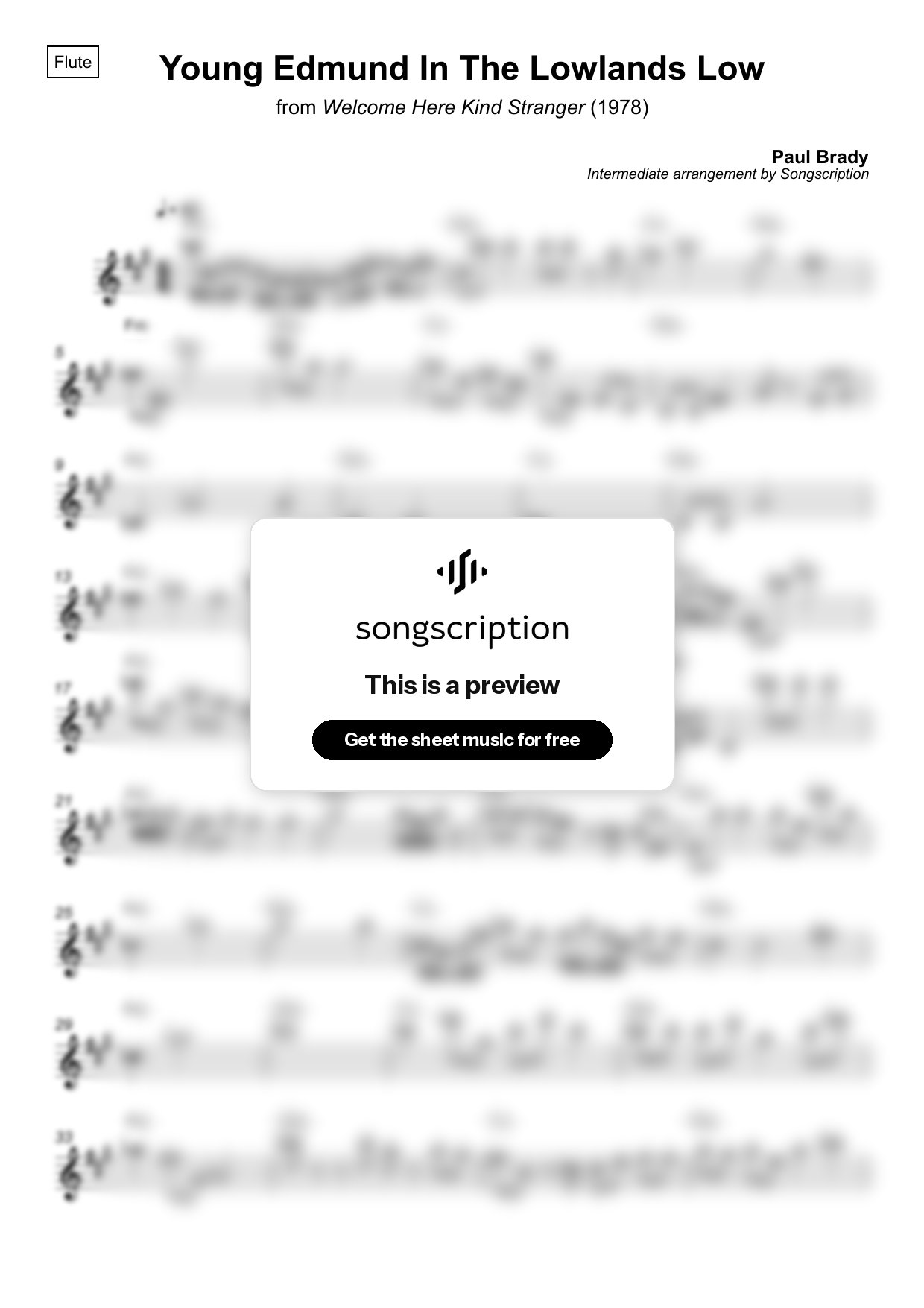 Intermediate Flute Sheet Music for "Young Edmund In The Lowlands Low" by Paul Brady