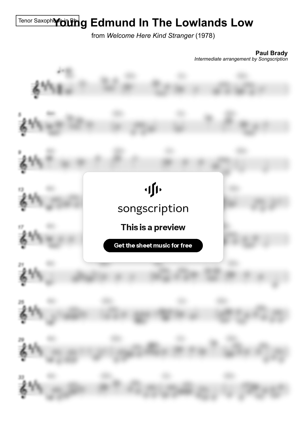 Intermediate Tenor Sax Sheet Music for "Young Edmund In The Lowlands Low" by Paul Brady
