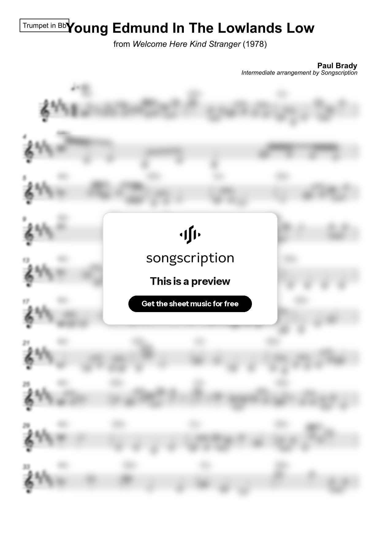 Intermediate Trumpet Sheet Music for "Young Edmund In The Lowlands Low" by Paul Brady