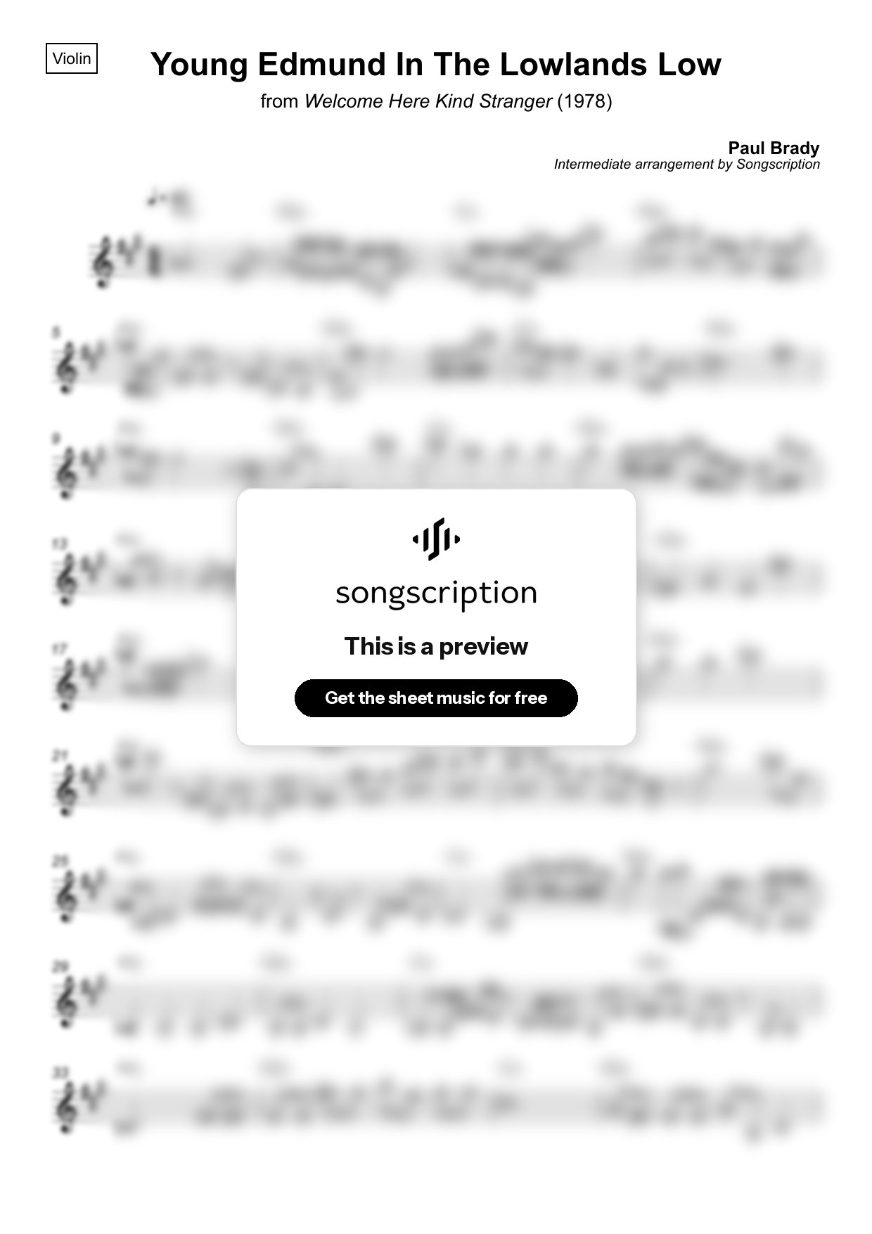 Intermediate Violin Sheet Music for "Young Edmund In The Lowlands Low" by Paul Brady