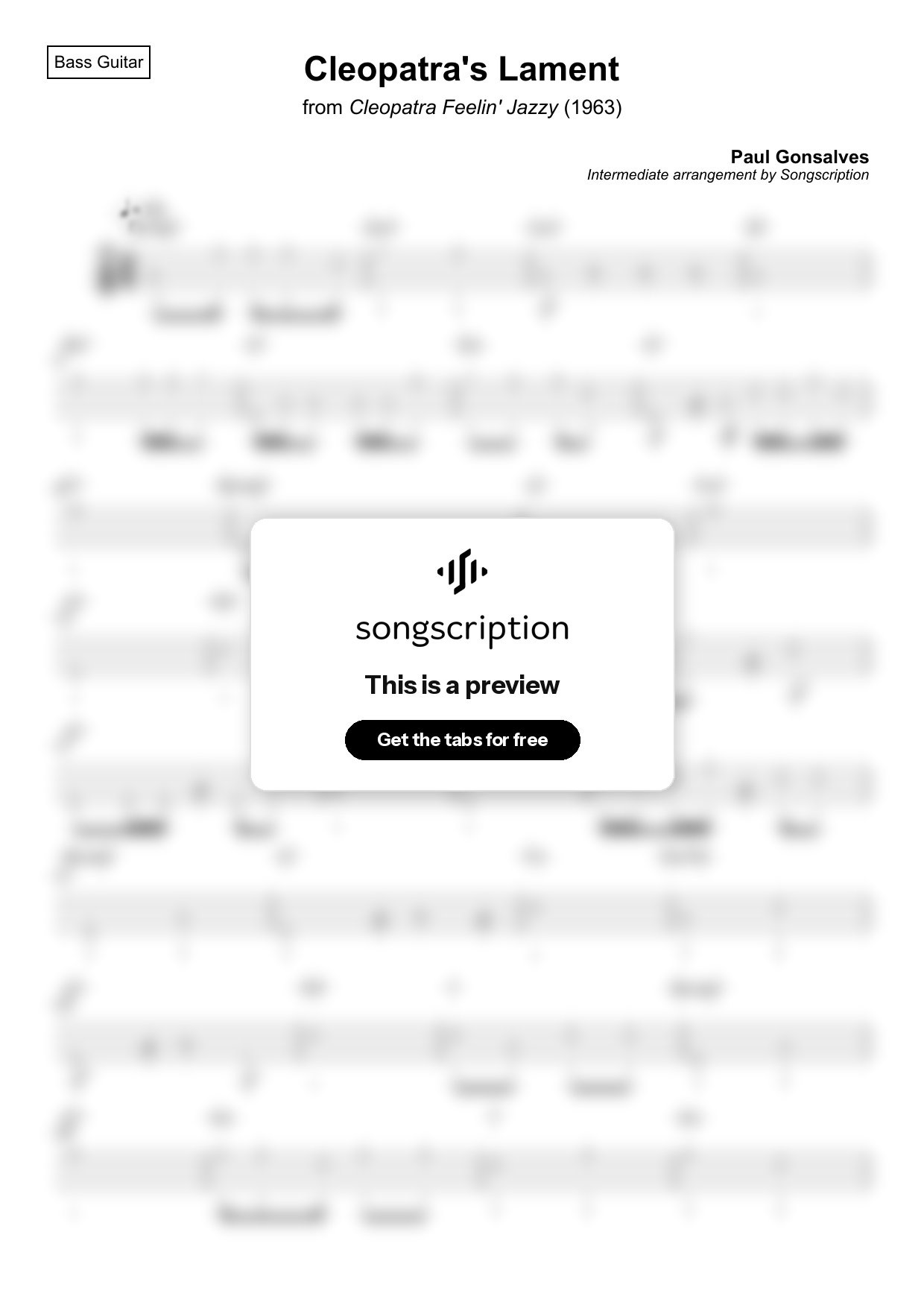 Intermediate Bass Guitar Tabs for "Cleopatra's Lament" by Paul Gonsalves