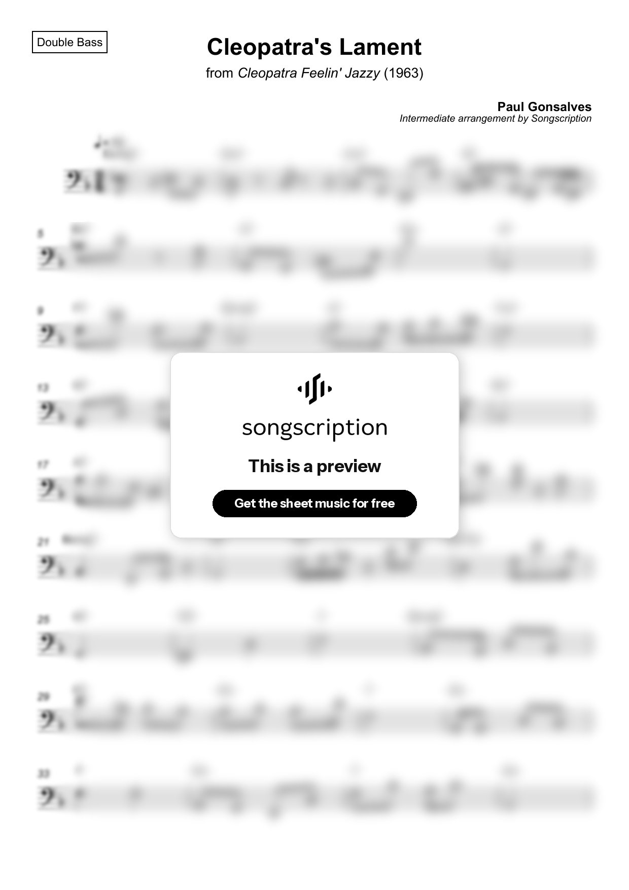 Intermediate Double Bass Sheet Music for "Cleopatra's Lament" by Paul Gonsalves