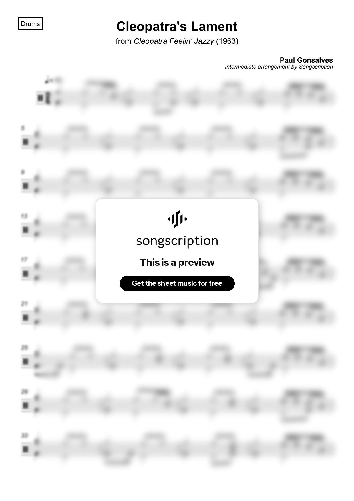 Intermediate Drums Sheet Music for "Cleopatra's Lament" by Paul Gonsalves