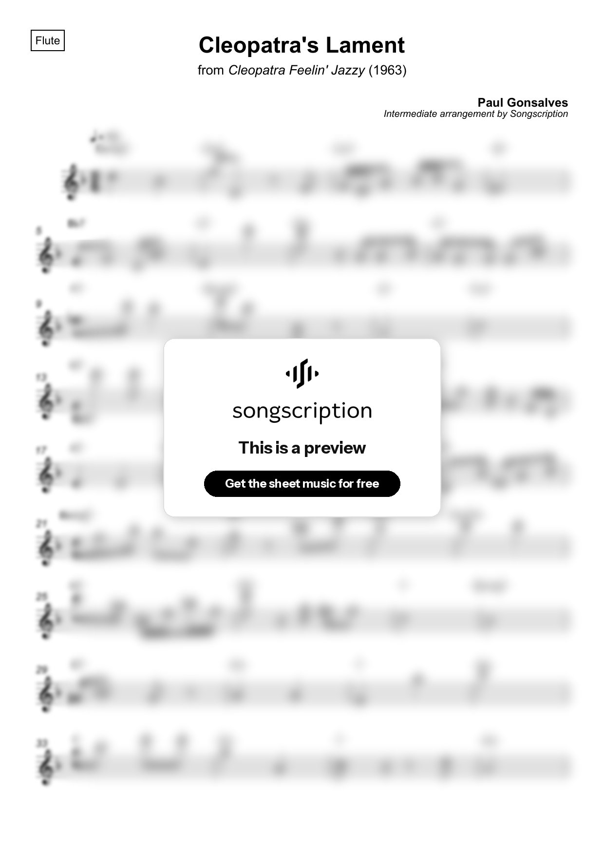 Intermediate Flute Sheet Music for "Cleopatra's Lament" by Paul Gonsalves