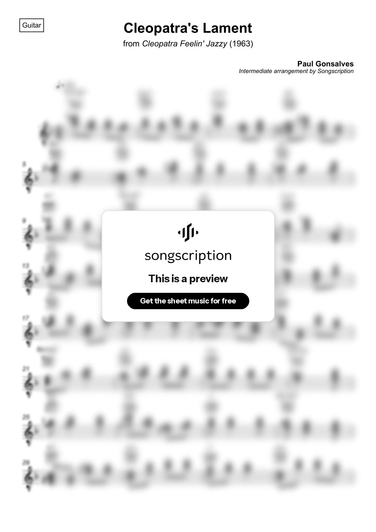 Intermediate Acoustic Guitar Sheet Music for "Cleopatra's Lament" by Paul Gonsalves