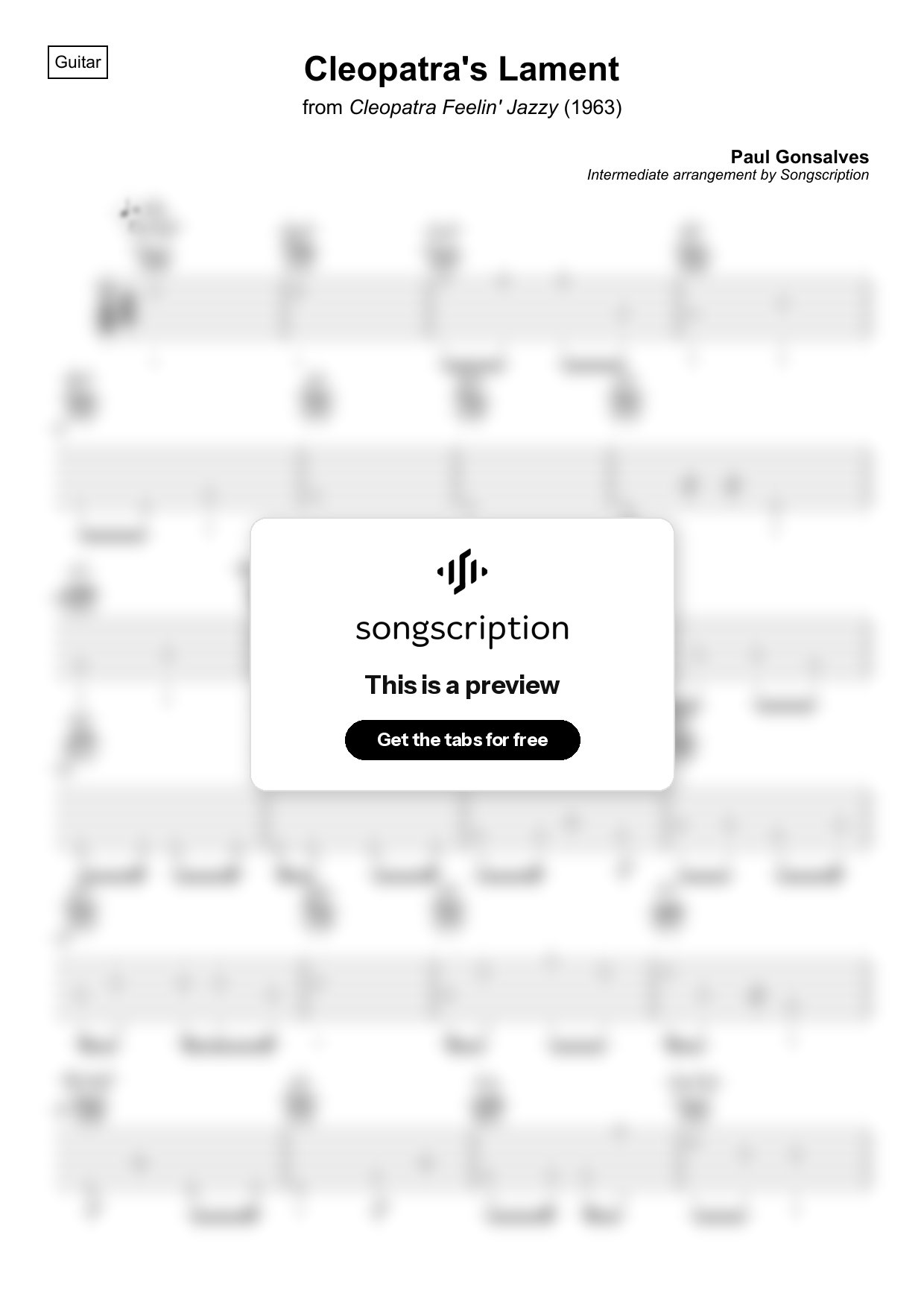 Intermediate Acoustic Guitar Tabs for "Cleopatra's Lament" by Paul Gonsalves
