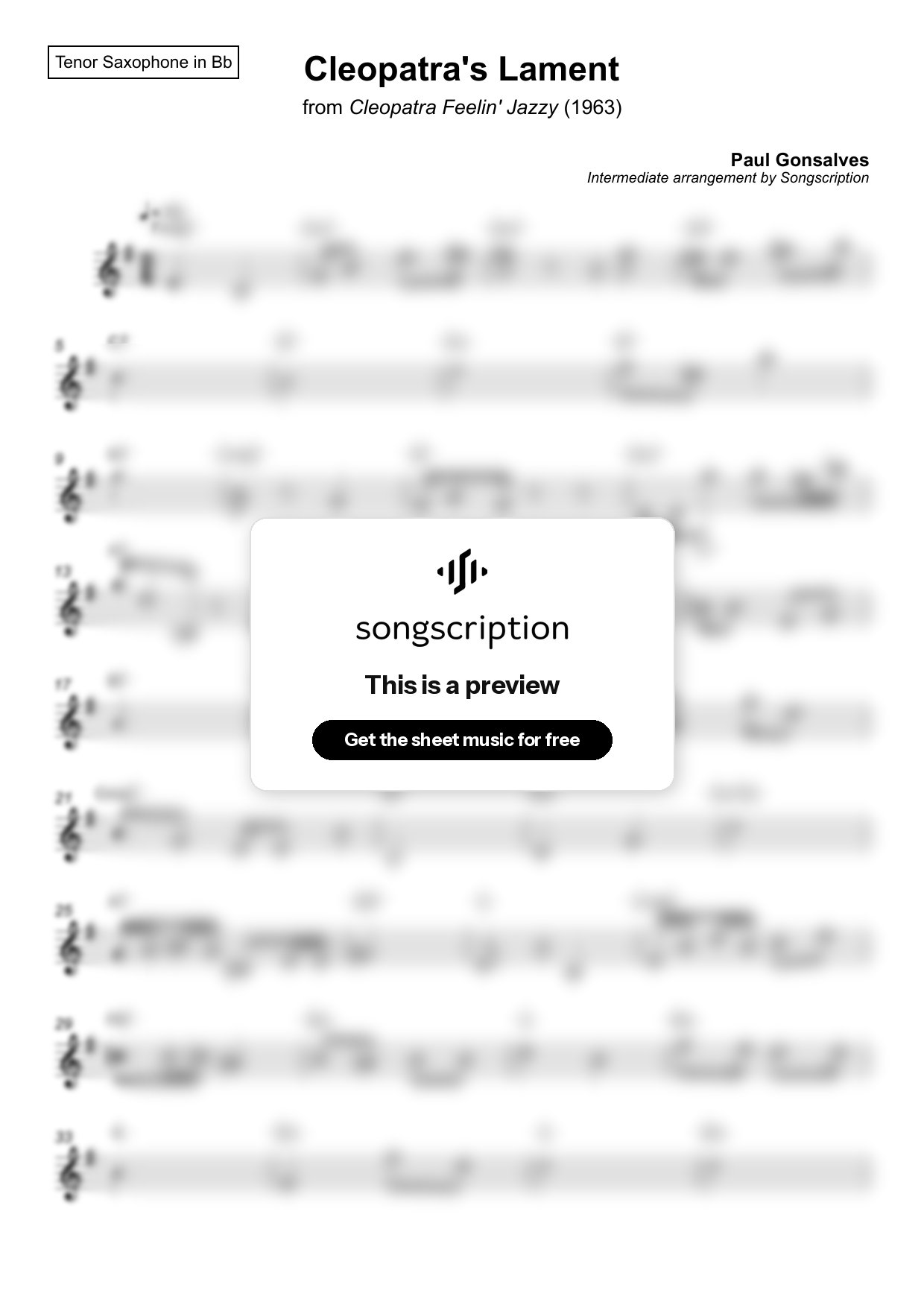 Intermediate Tenor Sax Sheet Music for "Cleopatra's Lament" by Paul Gonsalves