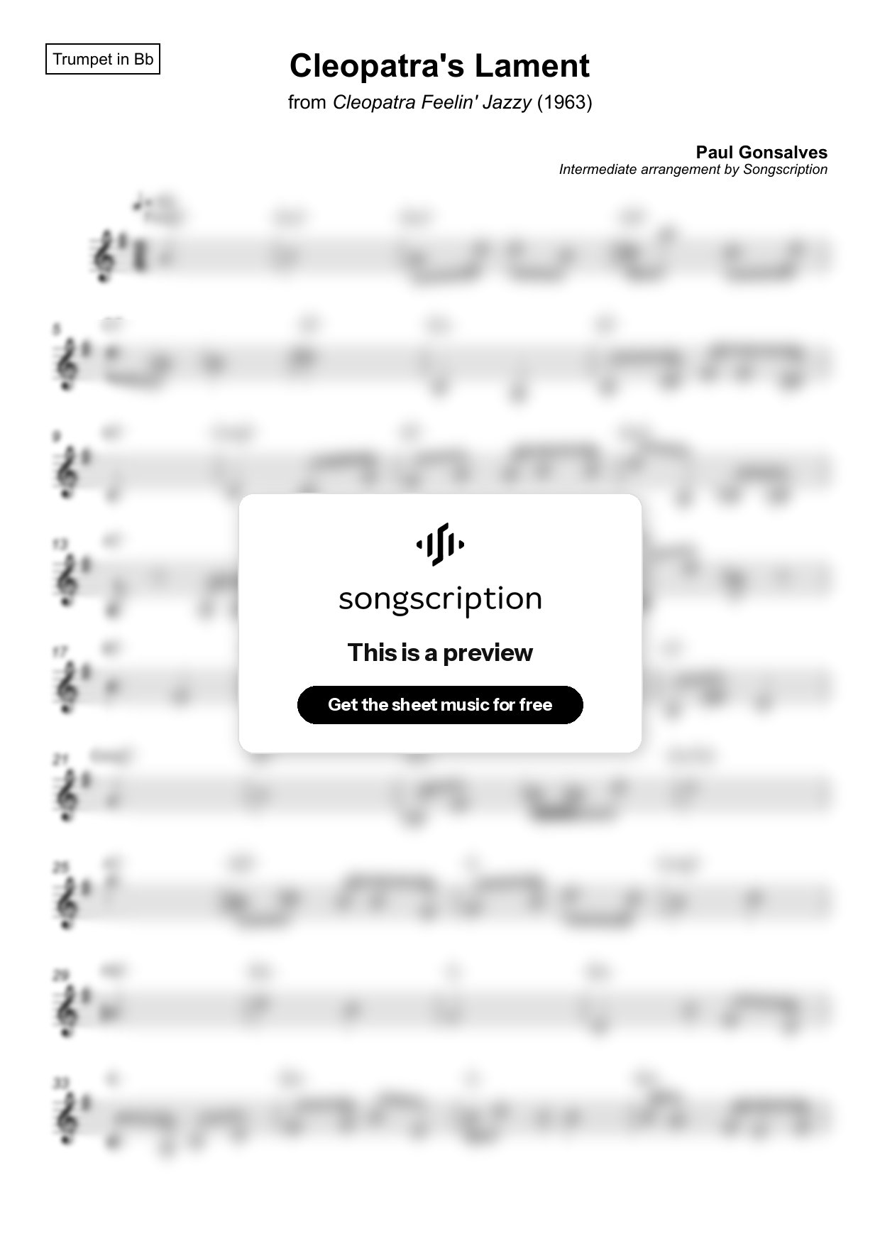 Intermediate Trumpet Sheet Music for "Cleopatra's Lament" by Paul Gonsalves