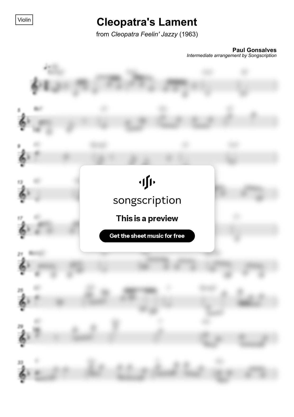 Intermediate Violin Sheet Music for "Cleopatra's Lament" by Paul Gonsalves