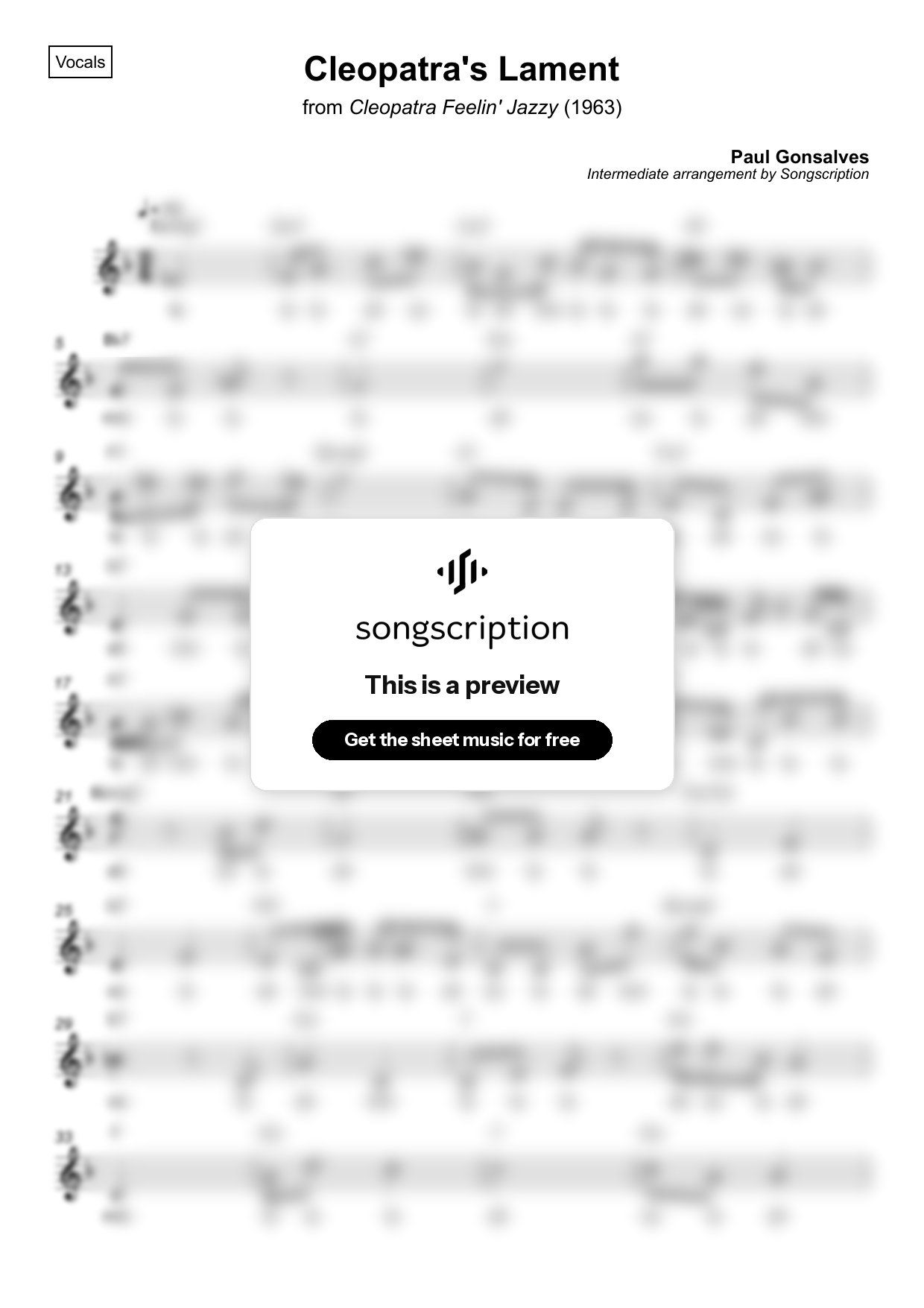 Intermediate Vocals Sheet Music for "Cleopatra's Lament" by Paul Gonsalves