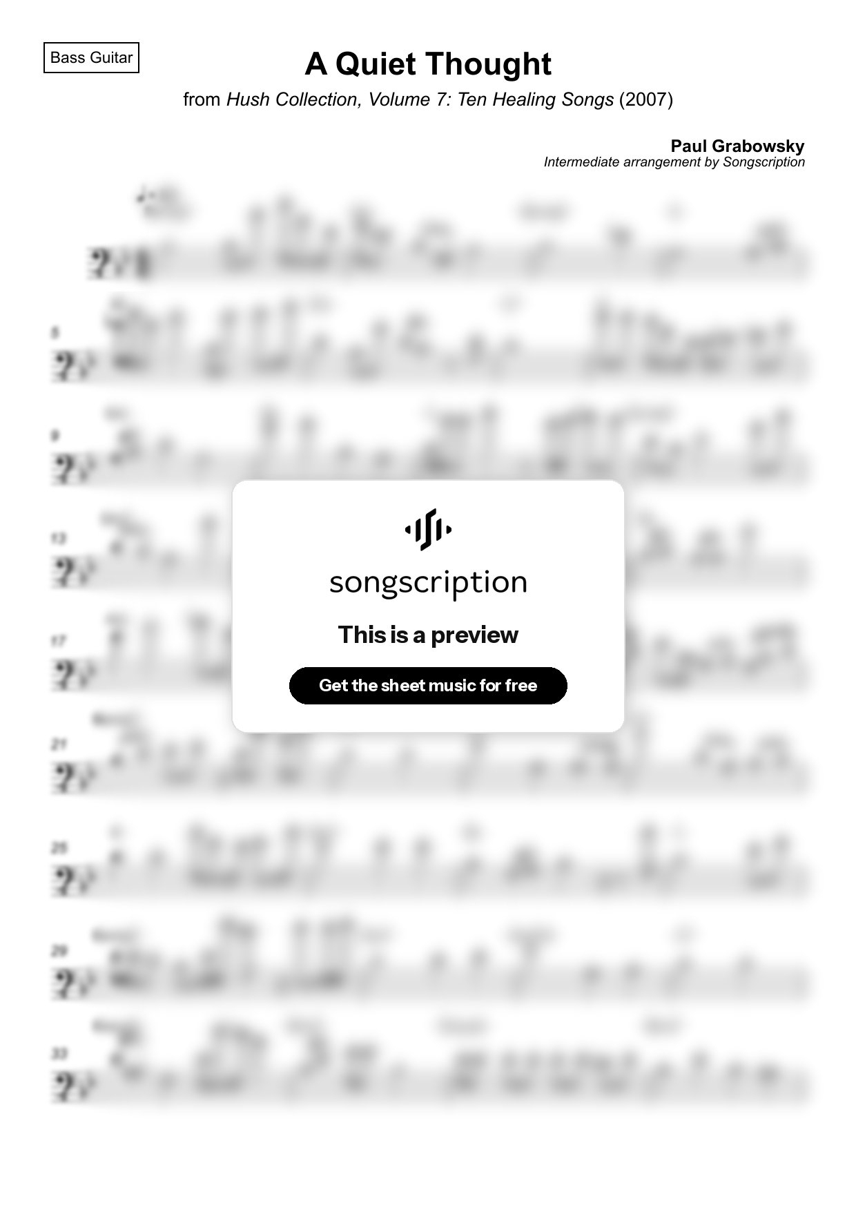 Intermediate Bass Guitar Sheet Music for "A Quiet Thought" by Paul Grabowsky