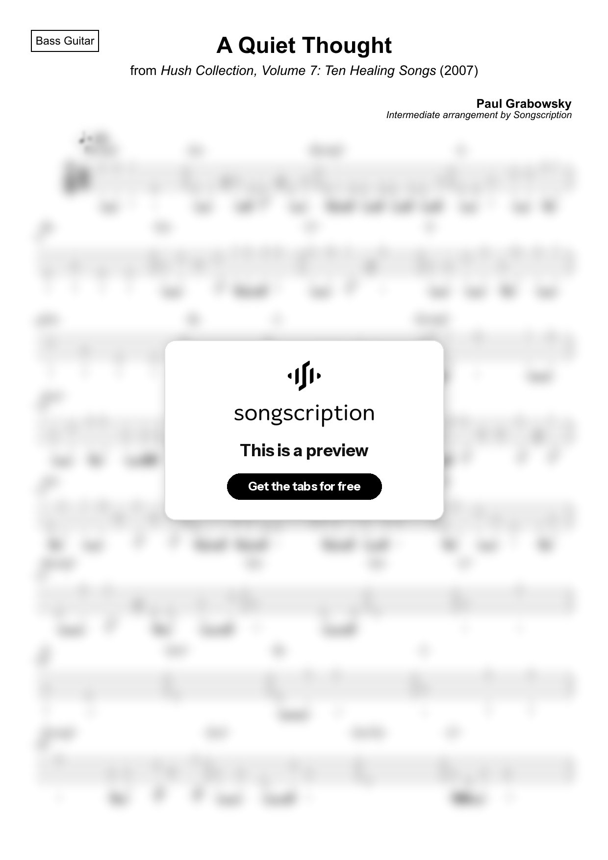 Intermediate Bass Guitar Tabs for "A Quiet Thought" by Paul Grabowsky
