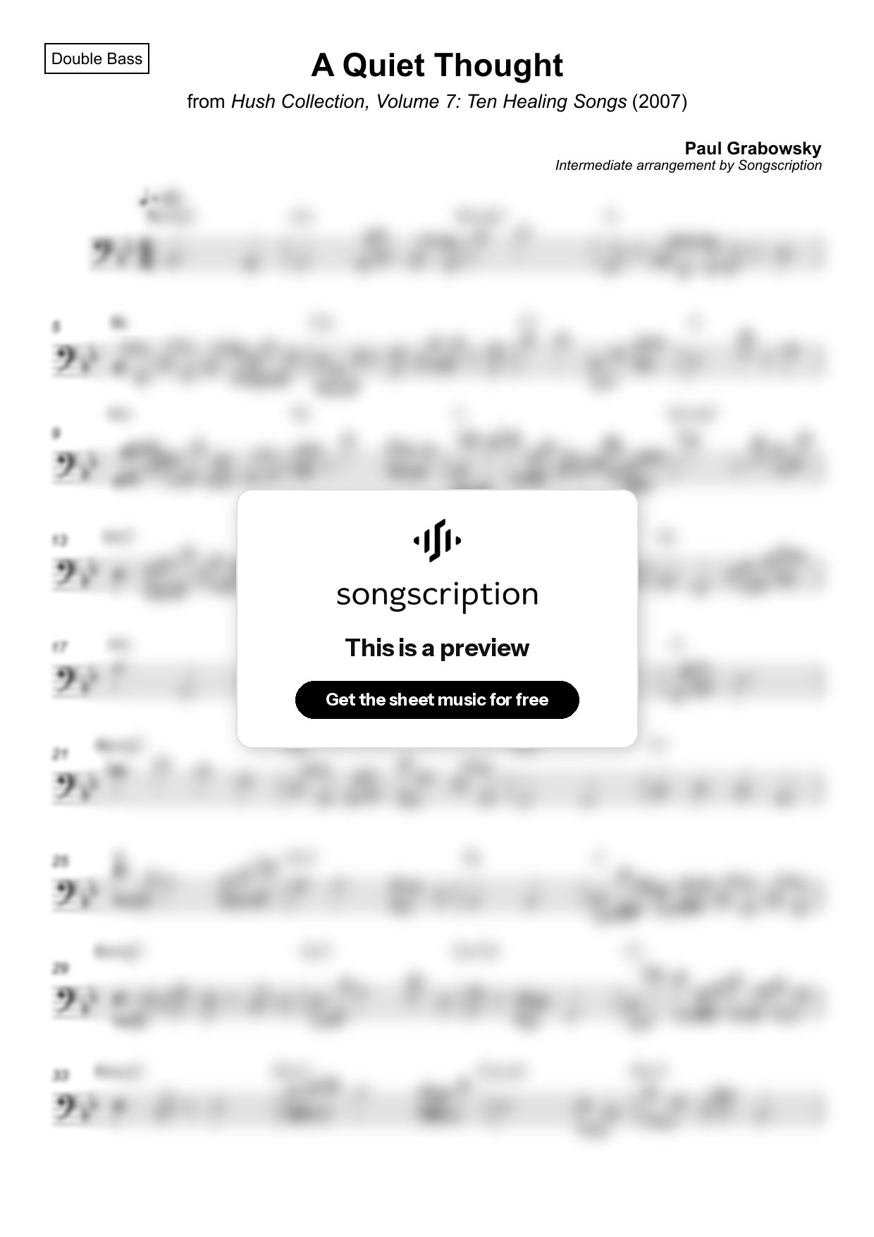 Intermediate Double Bass Sheet Music for "A Quiet Thought" by Paul Grabowsky