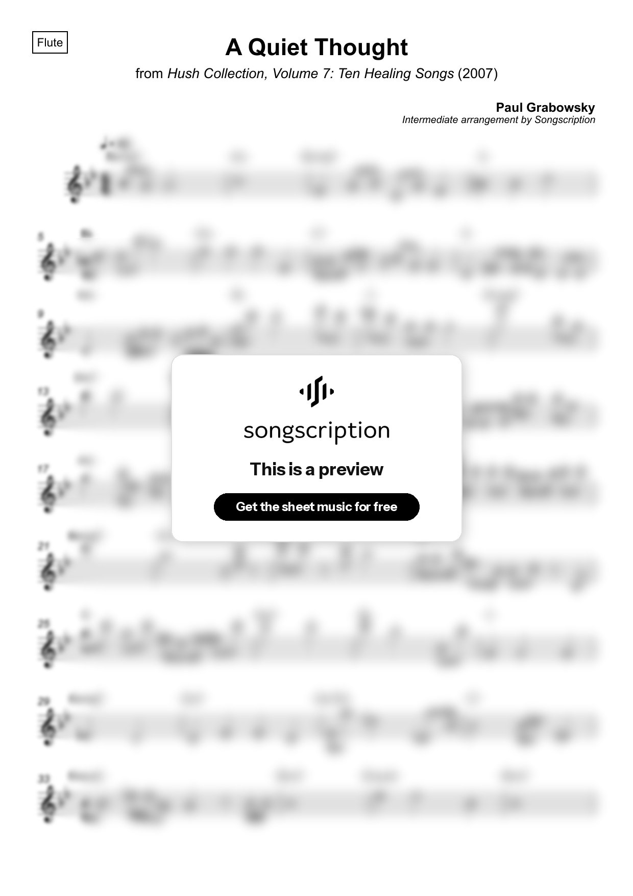 Intermediate Flute Sheet Music for "A Quiet Thought" by Paul Grabowsky