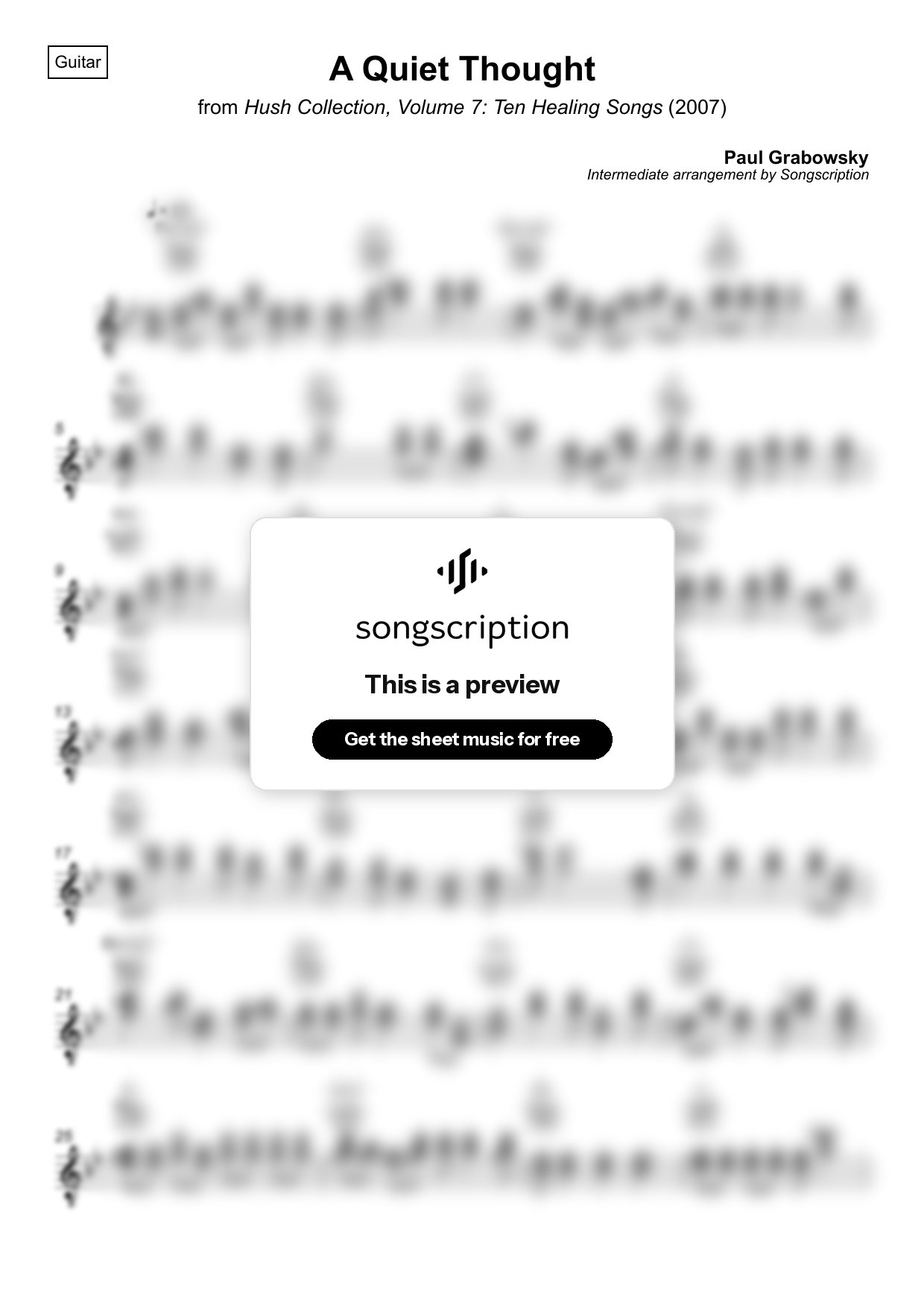 Intermediate Acoustic Guitar Sheet Music for "A Quiet Thought" by Paul Grabowsky