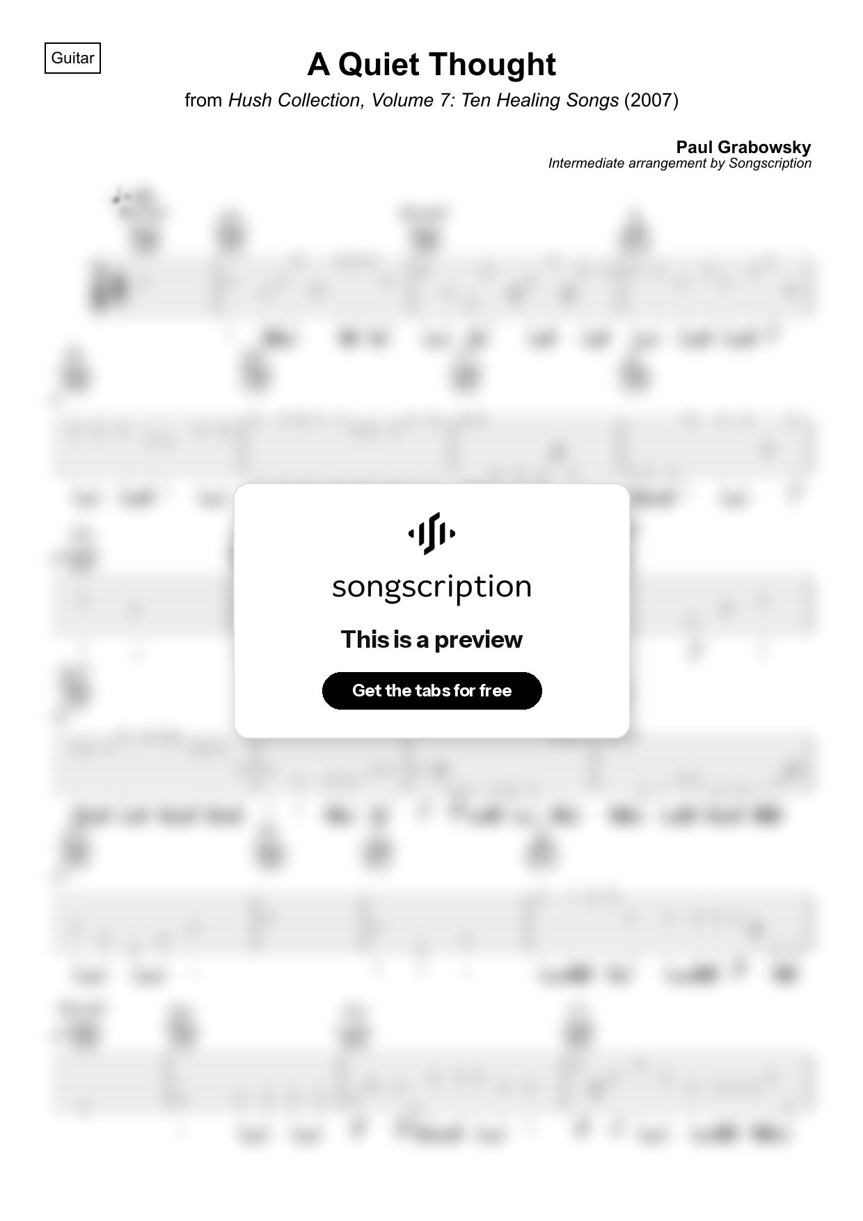 Intermediate Acoustic Guitar Tabs for "A Quiet Thought" by Paul Grabowsky