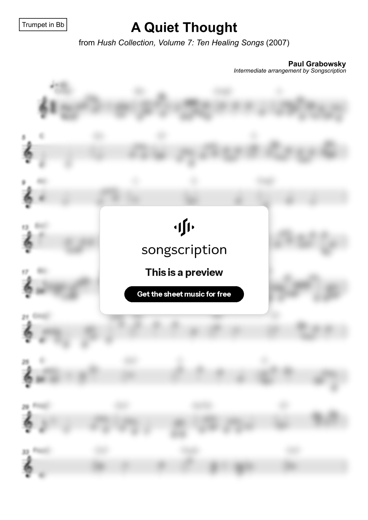 Intermediate Trumpet Sheet Music for "A Quiet Thought" by Paul Grabowsky