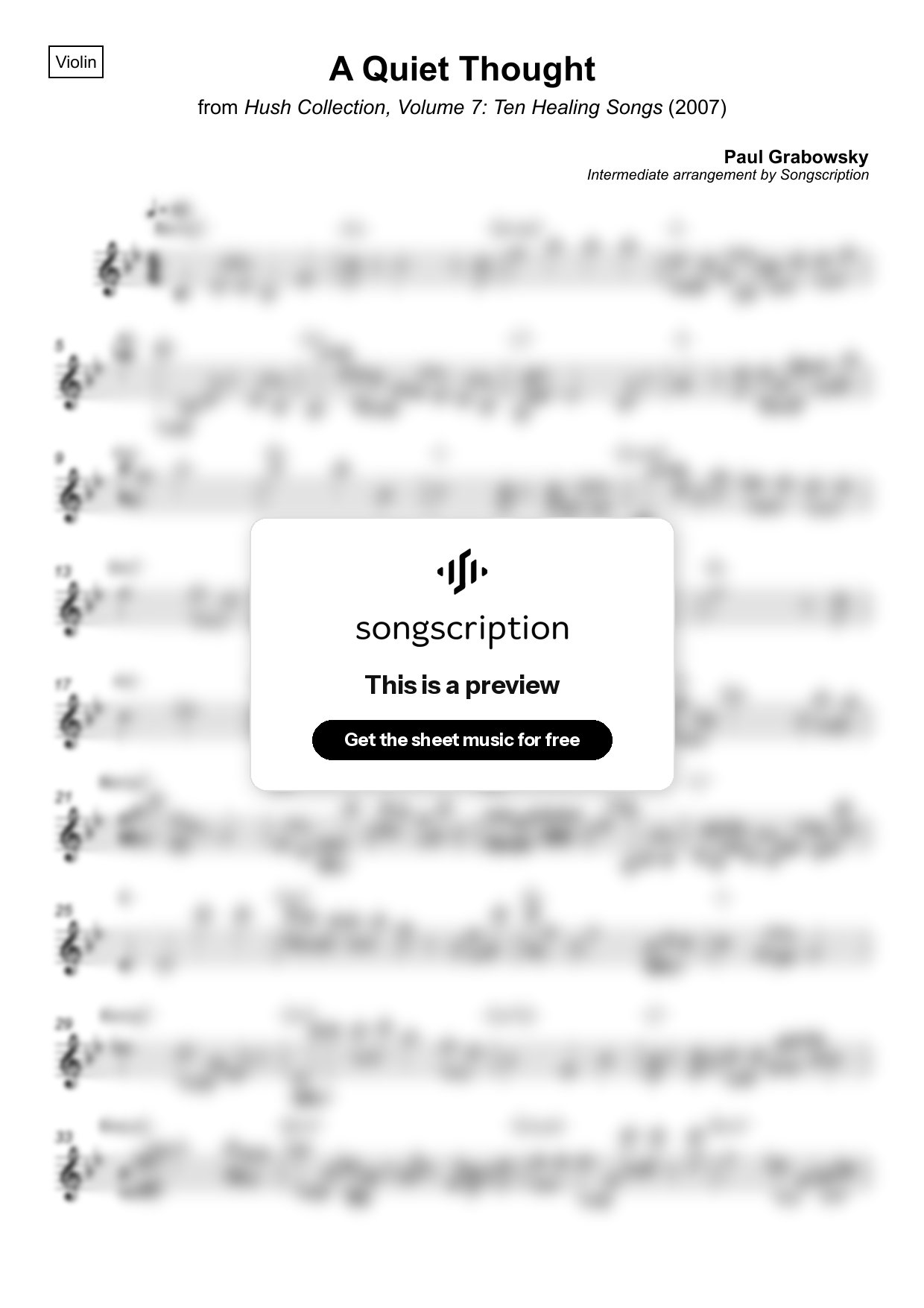 Intermediate Violin Sheet Music for "A Quiet Thought" by Paul Grabowsky