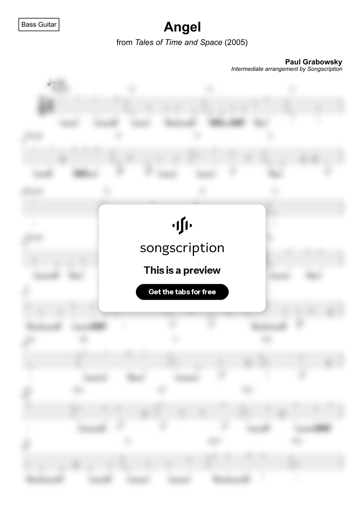 Intermediate Bass Guitar Tabs for "Angel" by Paul Grabowsky
