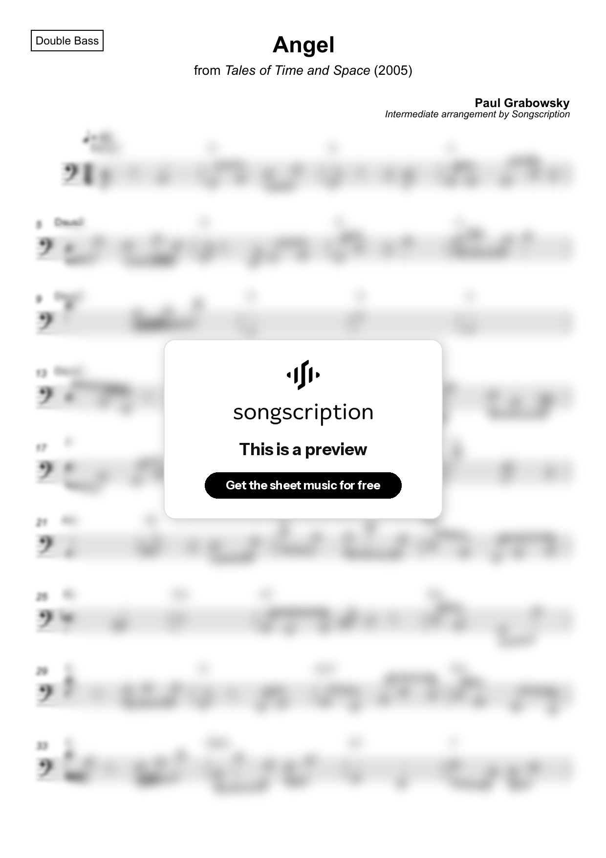 Intermediate Double Bass Sheet Music for "Angel" by Paul Grabowsky