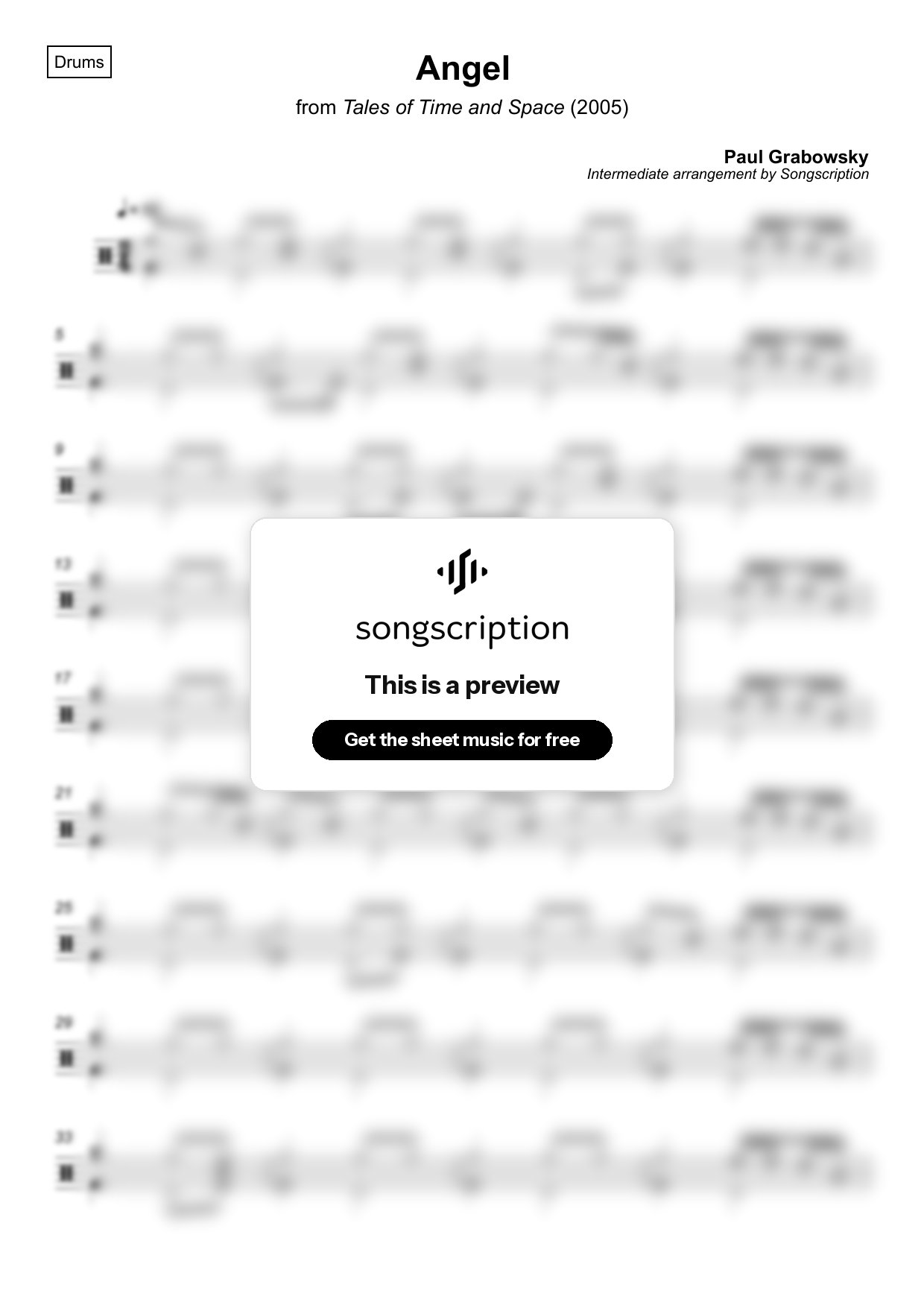 Intermediate Drums Sheet Music for "Angel" by Paul Grabowsky