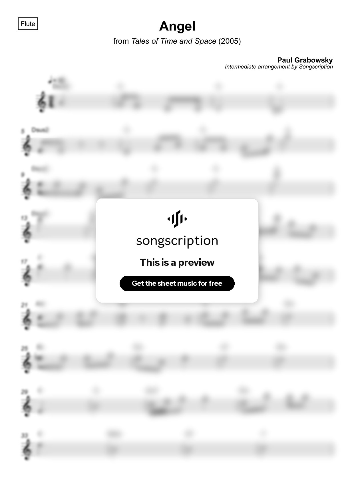 Intermediate Flute Sheet Music for "Angel" by Paul Grabowsky