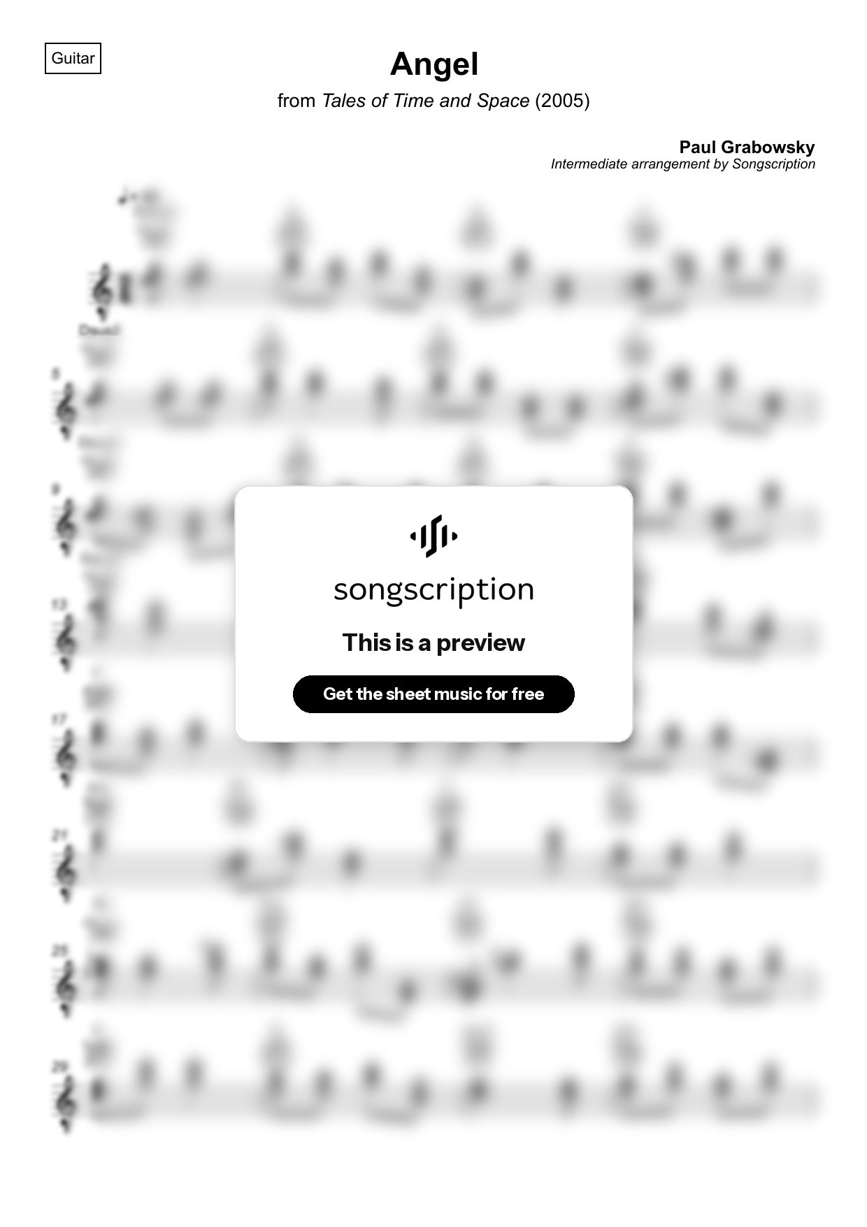Intermediate Acoustic Guitar Sheet Music for "Angel" by Paul Grabowsky