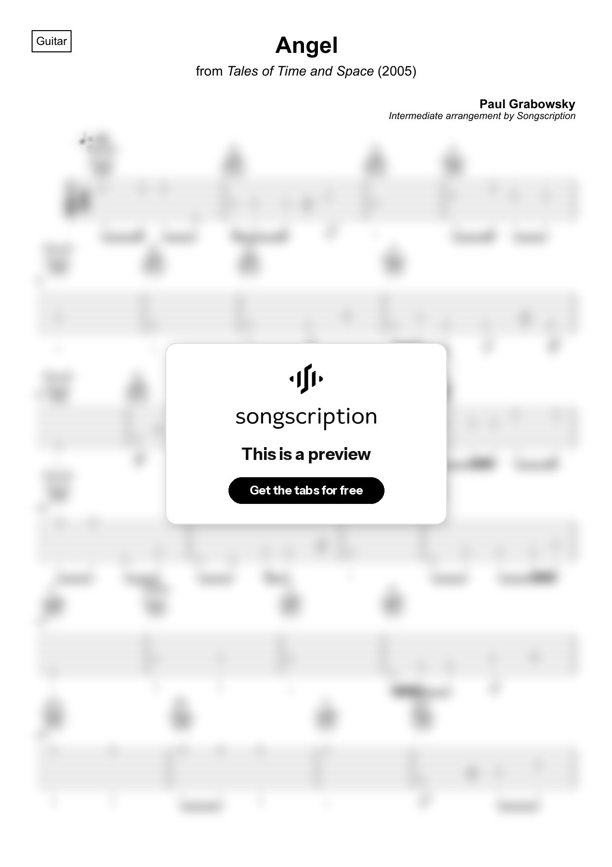 Intermediate Acoustic Guitar Tabs for "Angel" by Paul Grabowsky