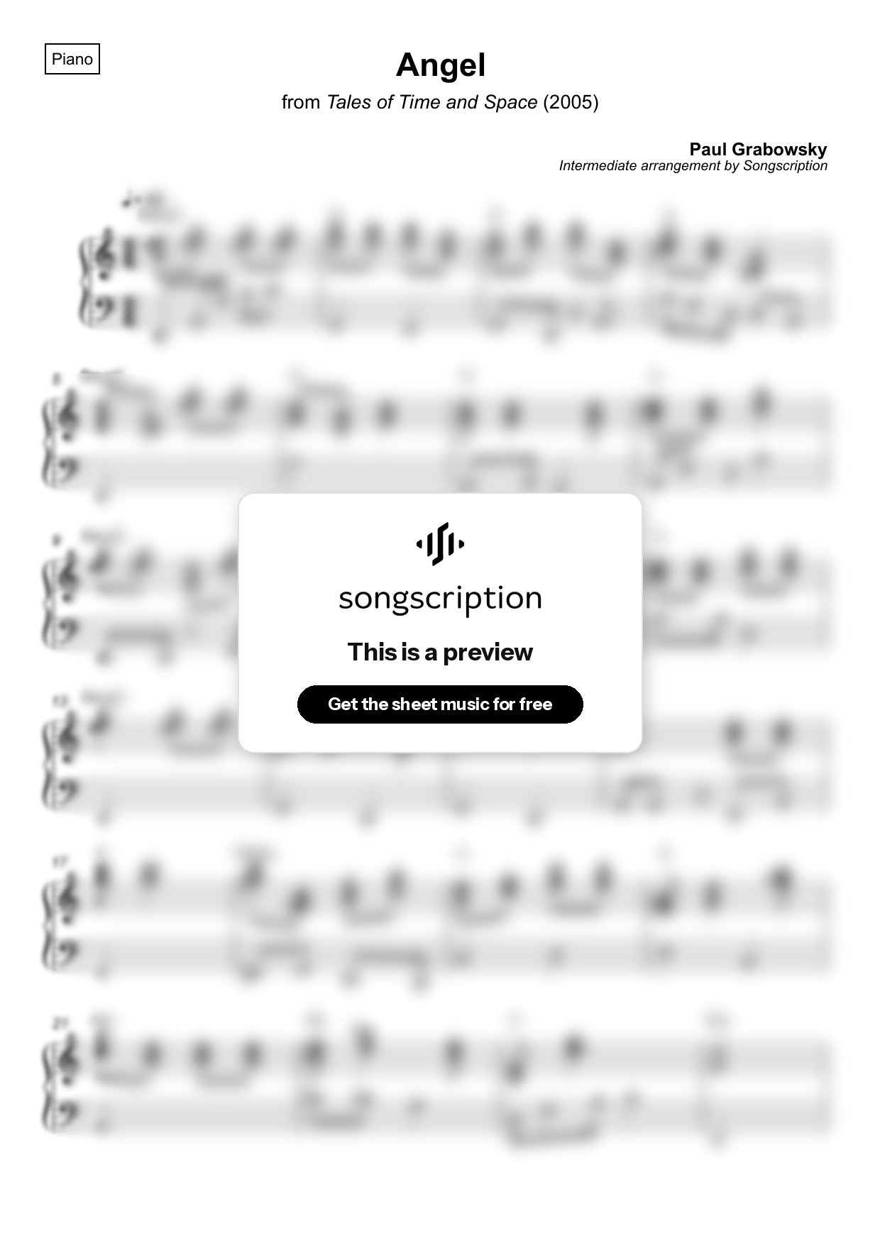 Intermediate Piano Sheet Music for "Angel" by Paul Grabowsky