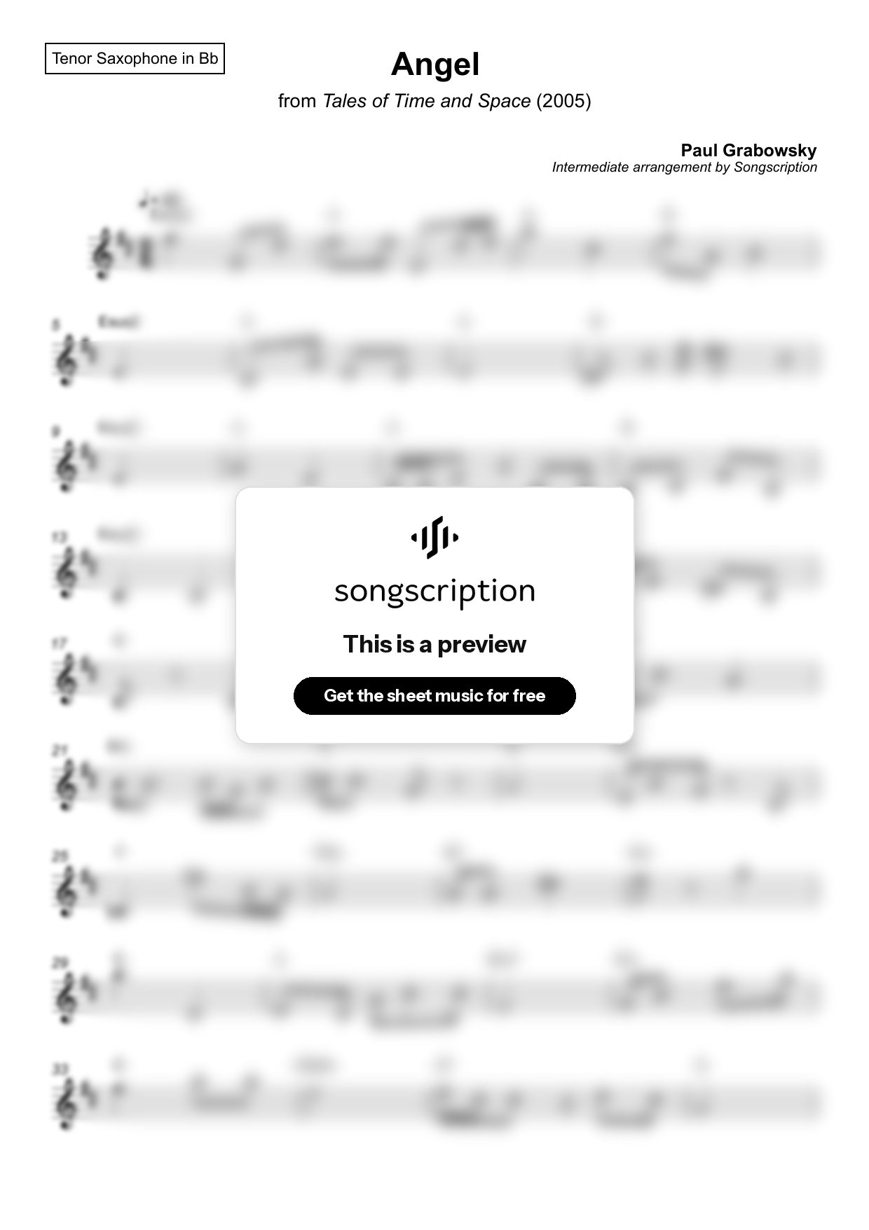 Intermediate Tenor Sax Sheet Music for "Angel" by Paul Grabowsky