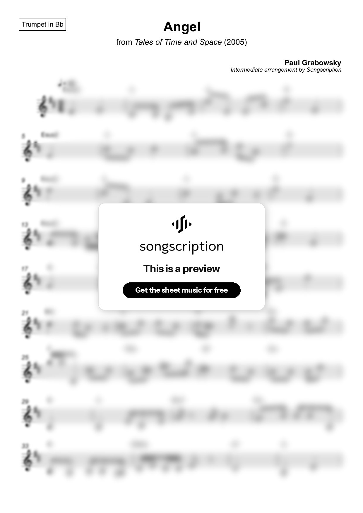 Intermediate Trumpet Sheet Music for "Angel" by Paul Grabowsky