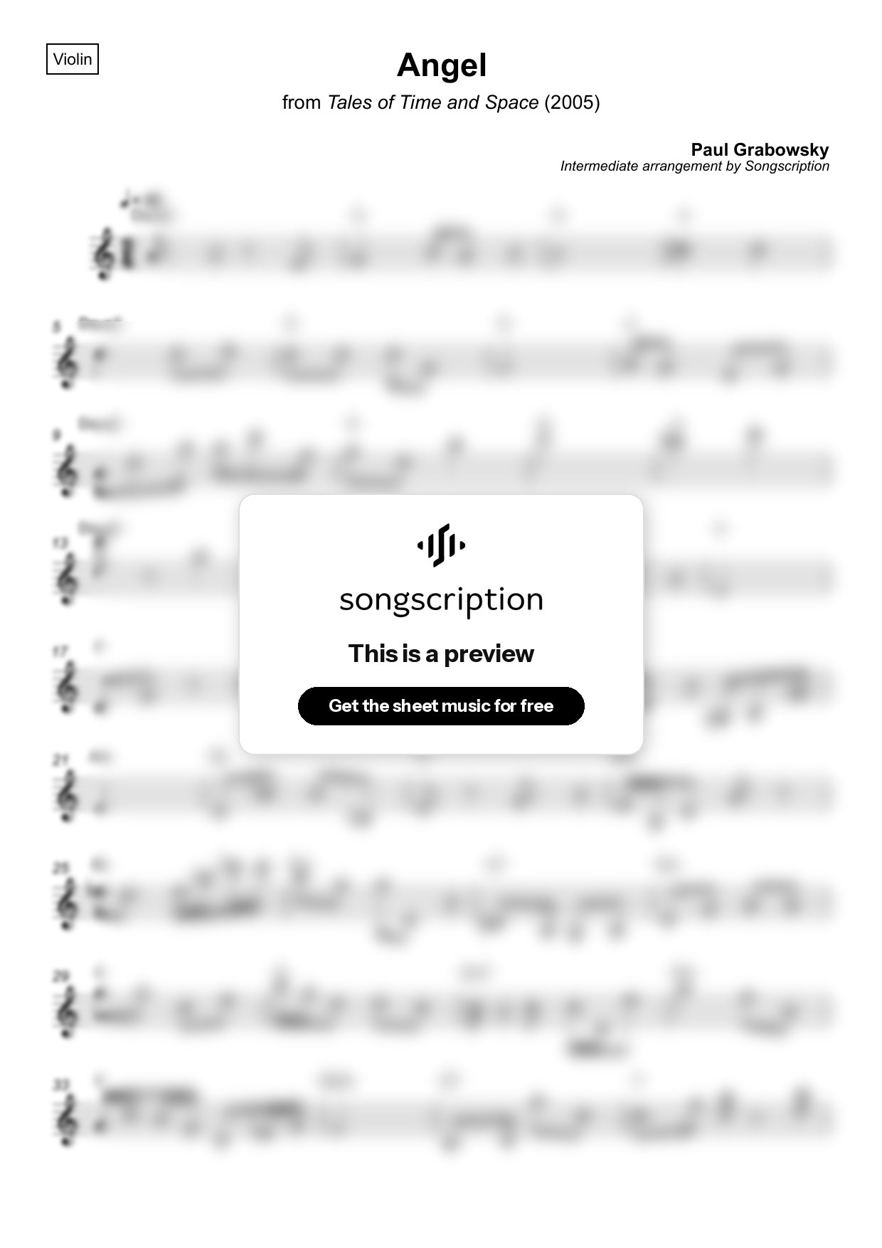 Intermediate Violin Sheet Music for "Angel" by Paul Grabowsky