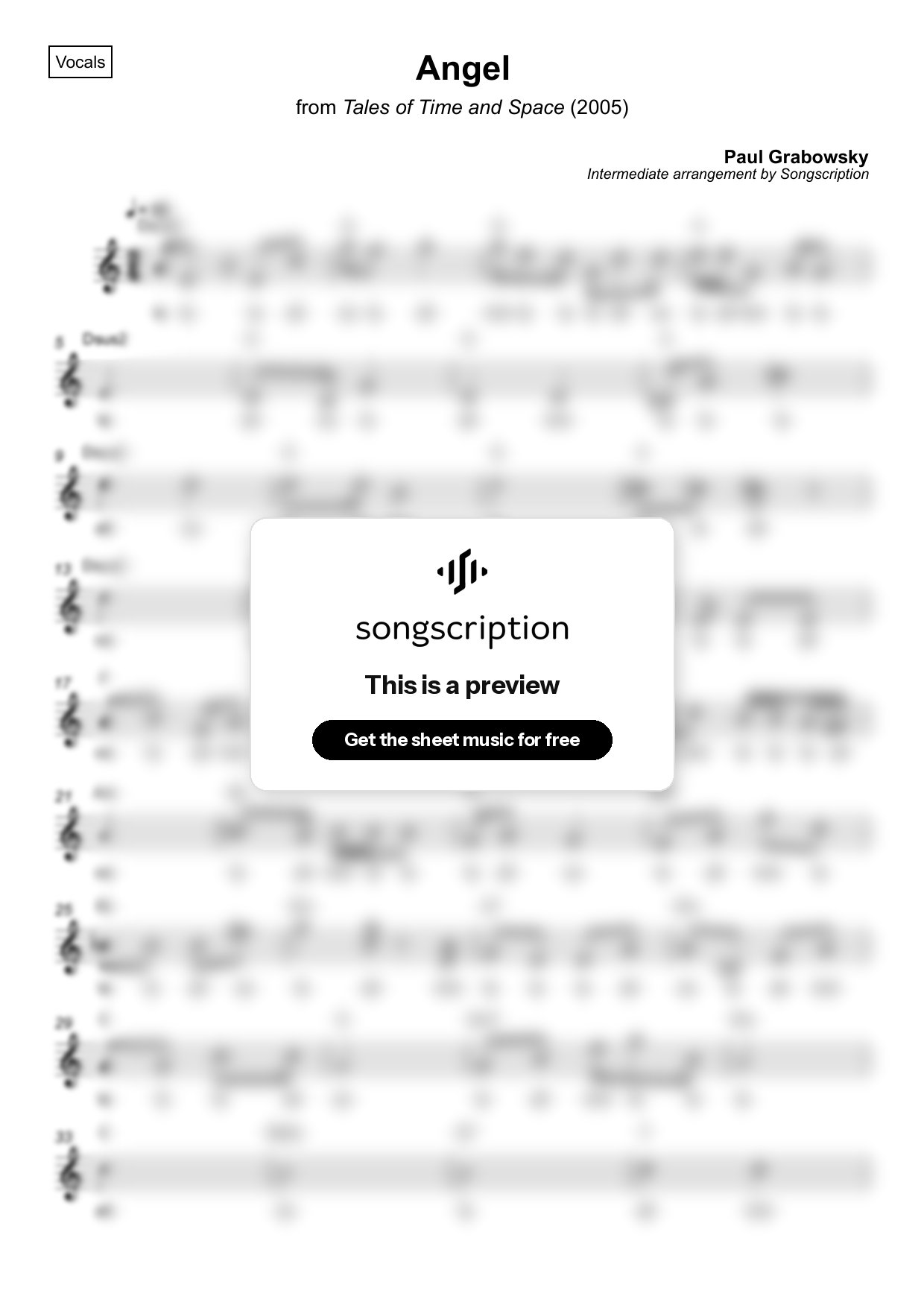 Intermediate Vocals Sheet Music for "Angel" by Paul Grabowsky