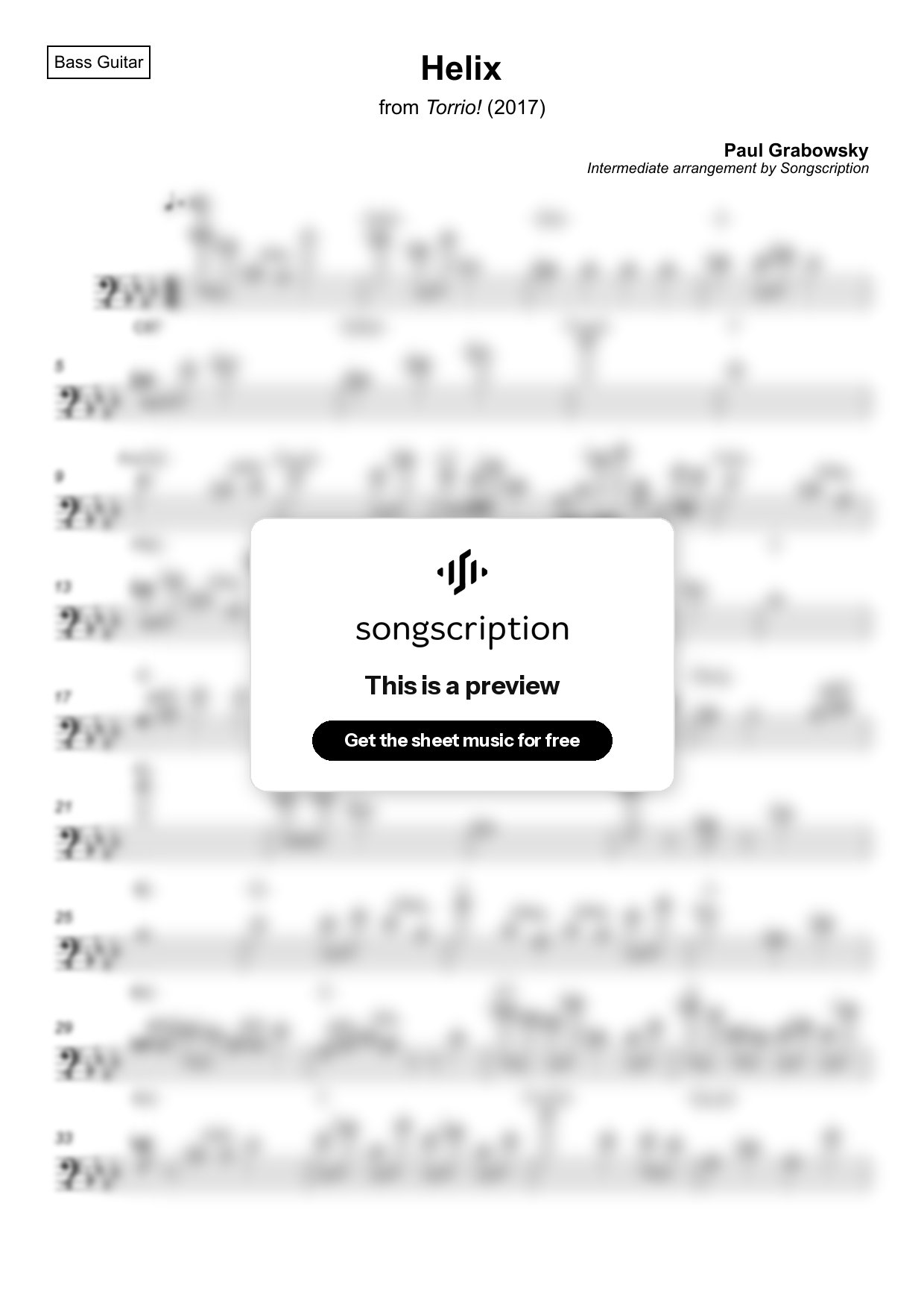 Intermediate Bass Guitar Sheet Music for "Helix" by Paul Grabowsky