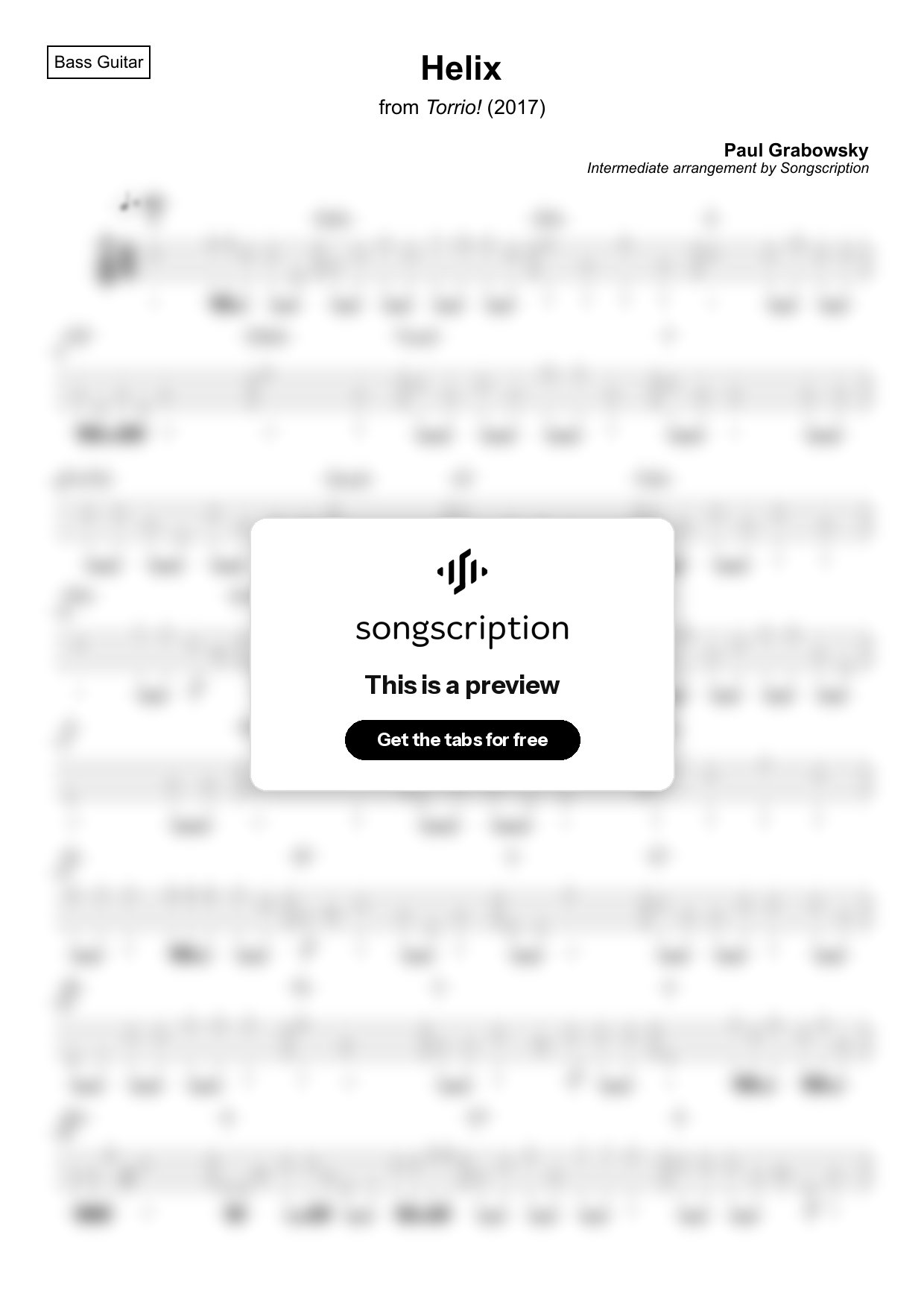 Intermediate Bass Guitar Tabs for "Helix" by Paul Grabowsky