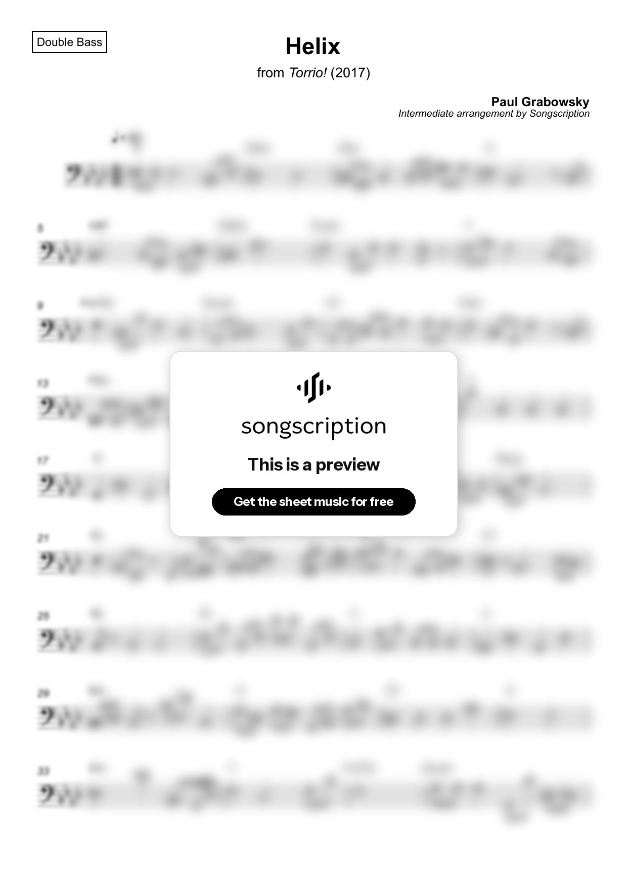 Intermediate Double Bass Sheet Music for "Helix" by Paul Grabowsky