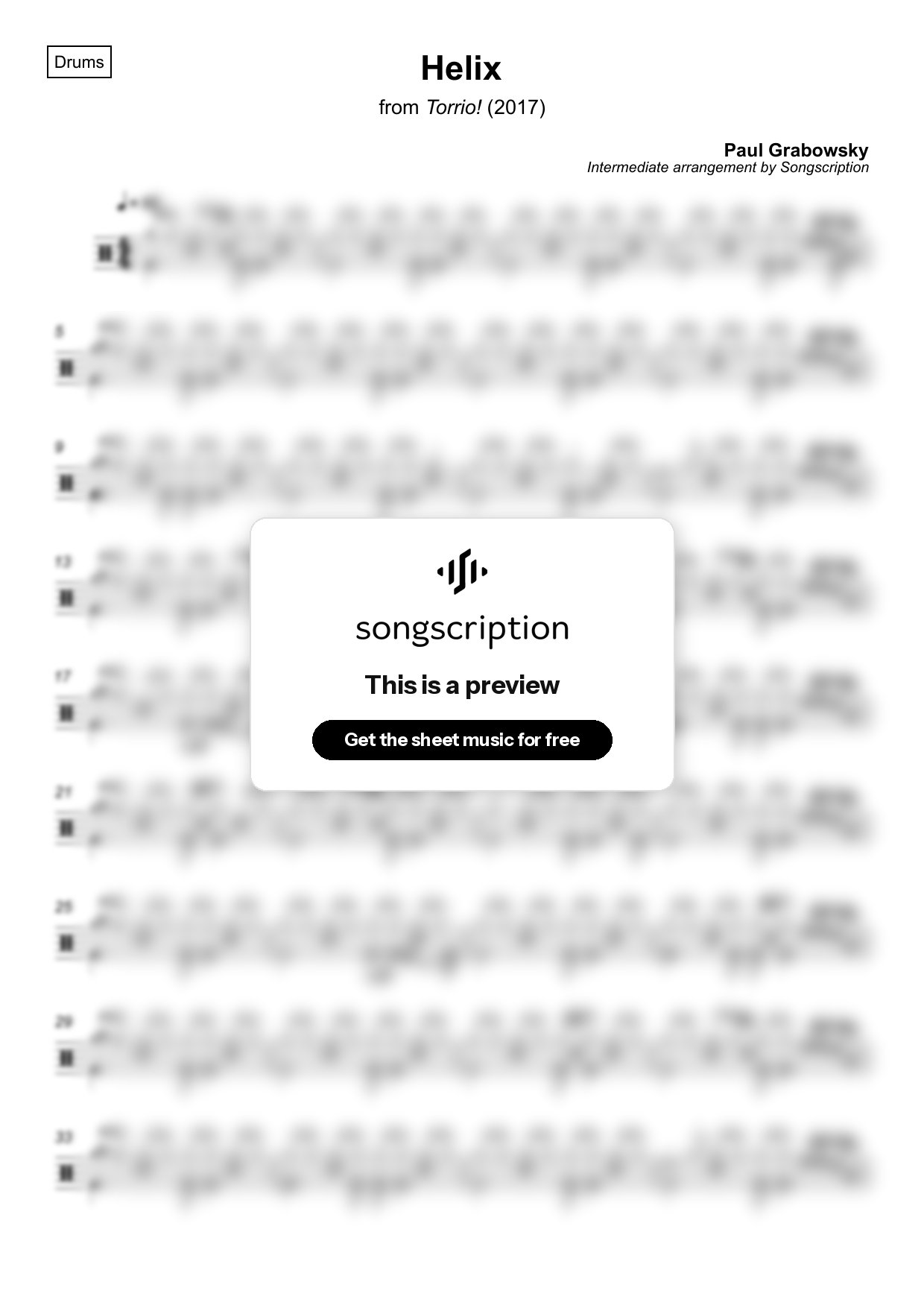 Intermediate Drums Sheet Music for "Helix" by Paul Grabowsky
