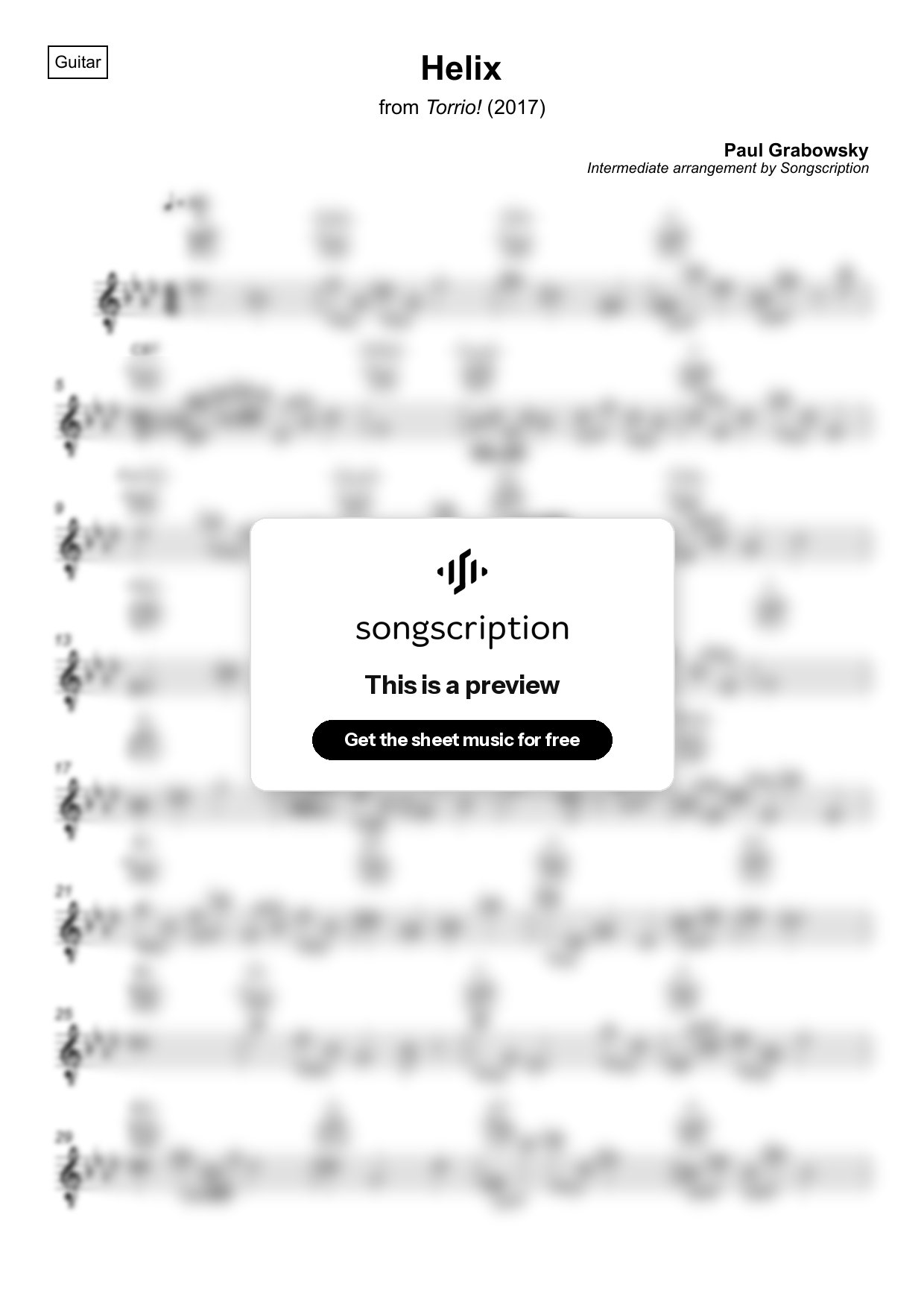 Intermediate Acoustic Guitar Sheet Music for "Helix" by Paul Grabowsky