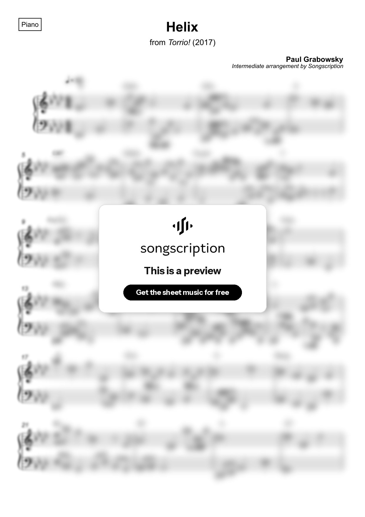 Intermediate Piano Sheet Music for "Helix" by Paul Grabowsky