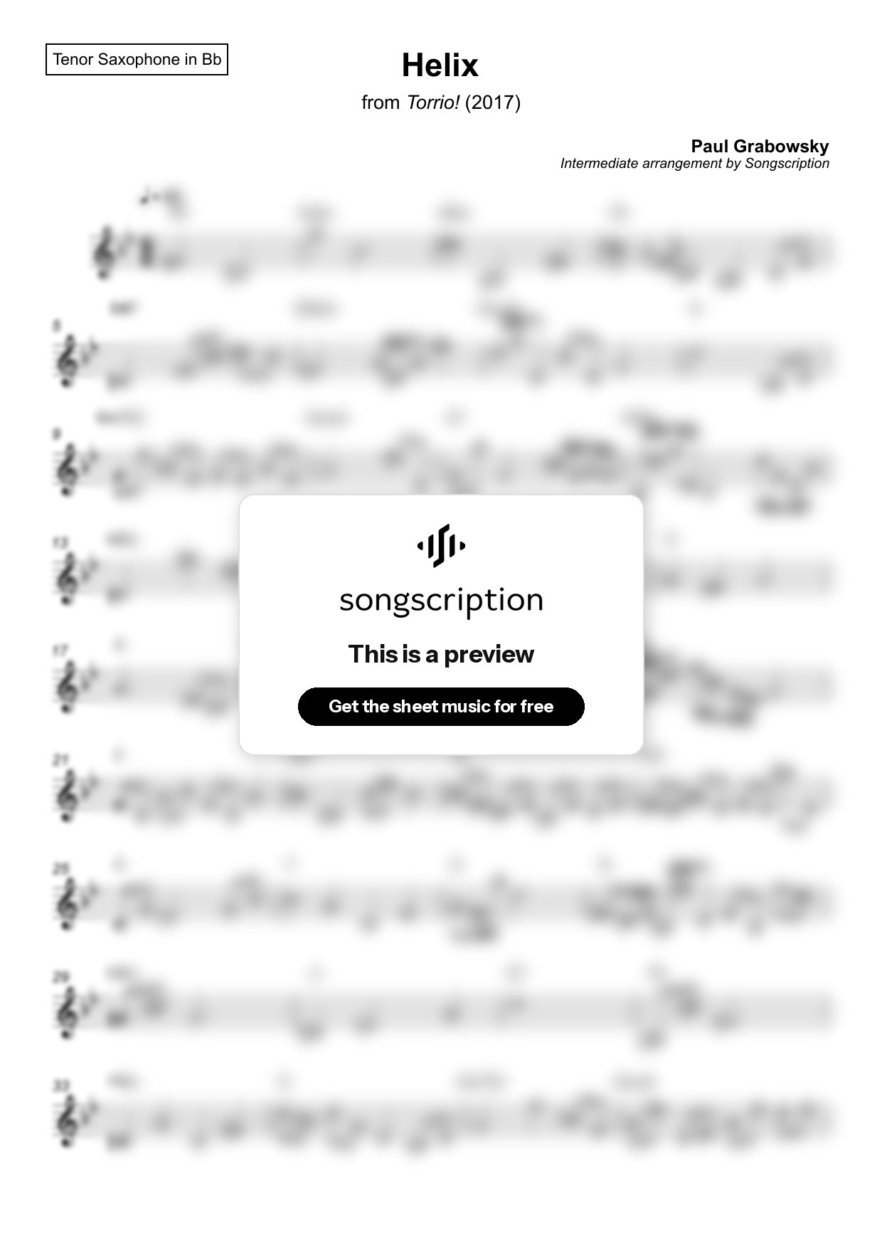 Intermediate Tenor Sax Sheet Music for "Helix" by Paul Grabowsky