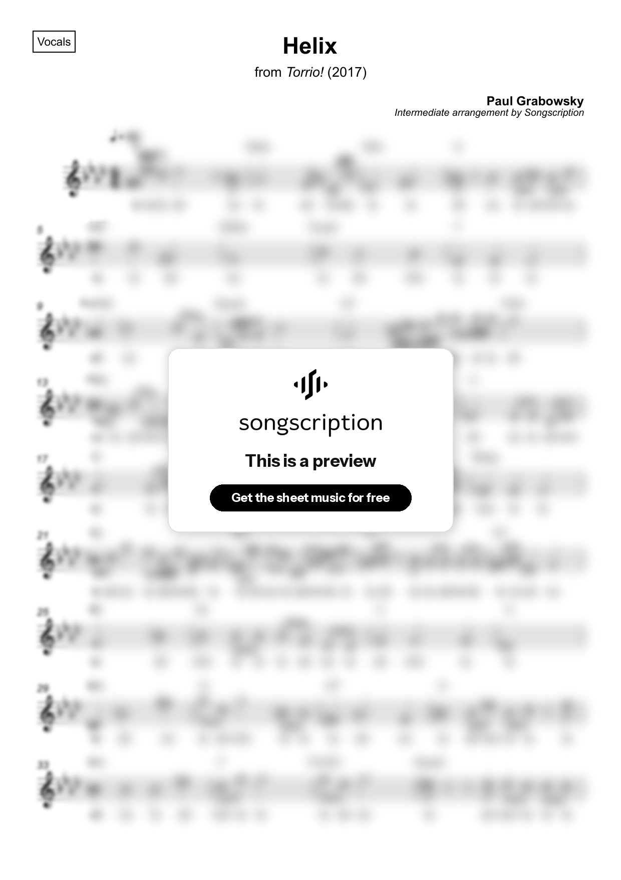 Intermediate Vocals Sheet Music for "Helix" by Paul Grabowsky