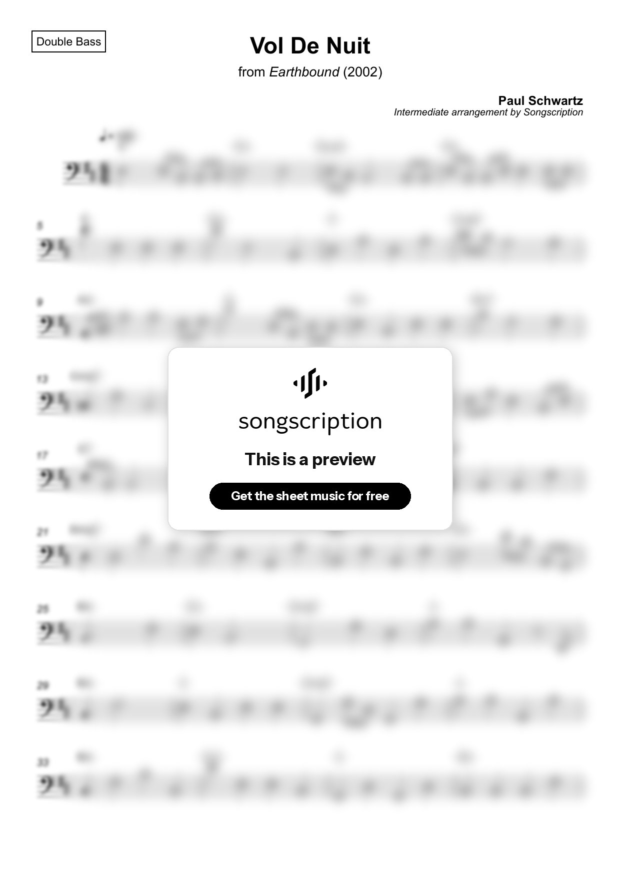 Intermediate Double Bass Sheet Music for "Vol De Nuit" by Paul Schwartz