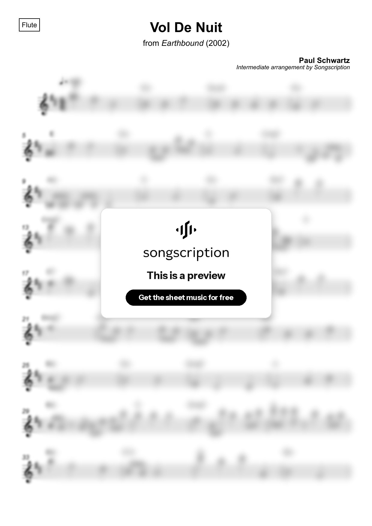 Intermediate Flute Sheet Music for "Vol De Nuit" by Paul Schwartz