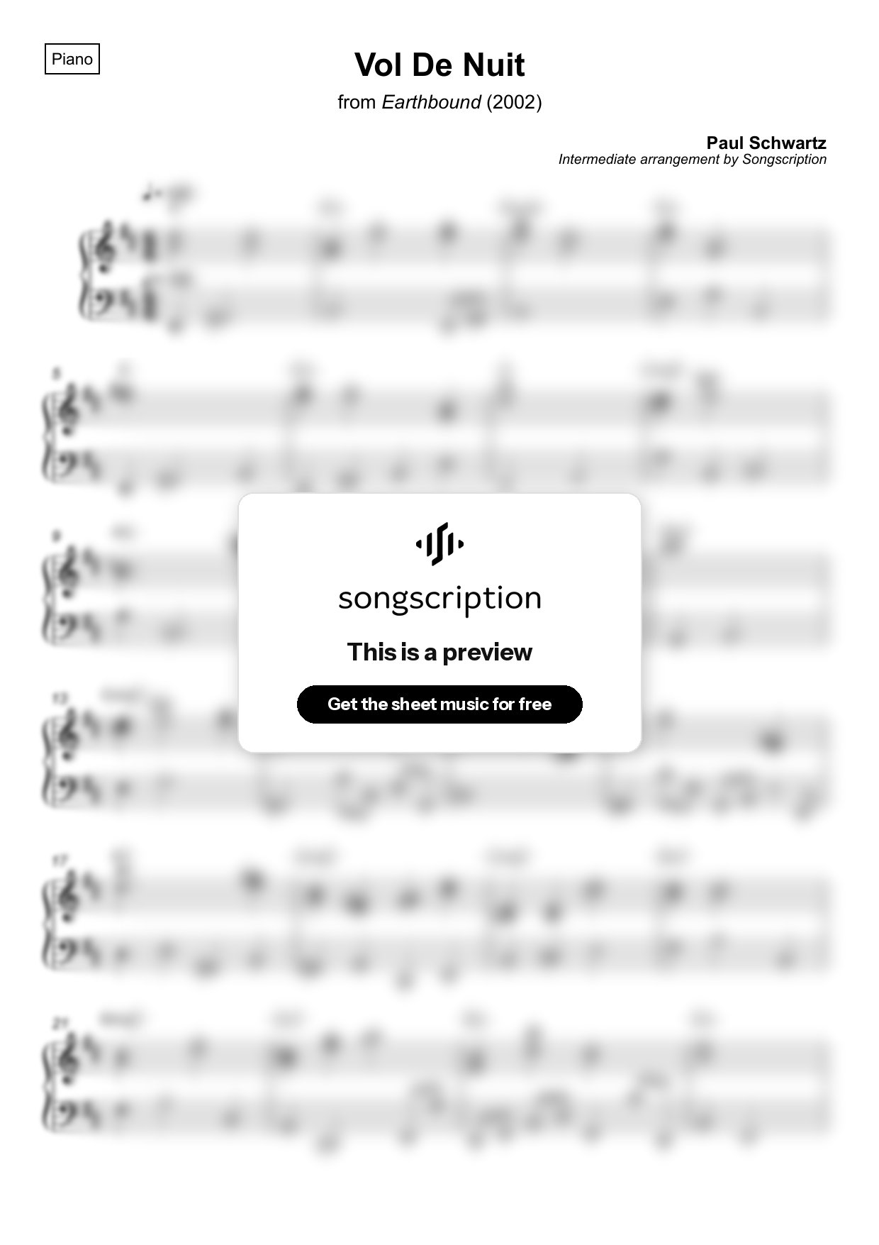 Intermediate Piano Sheet Music for "Vol De Nuit" by Paul Schwartz
