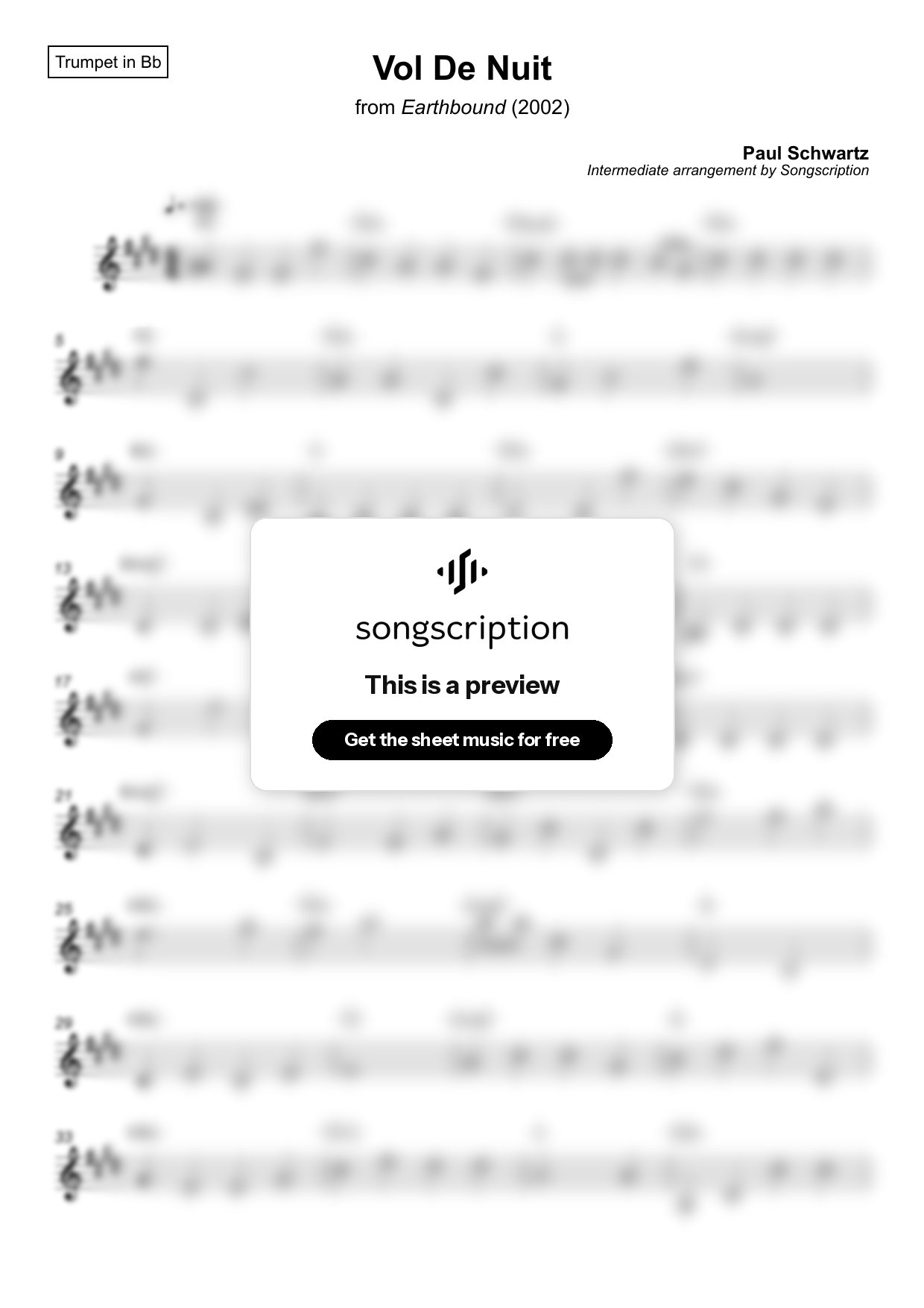 Intermediate Trumpet Sheet Music for "Vol De Nuit" by Paul Schwartz
