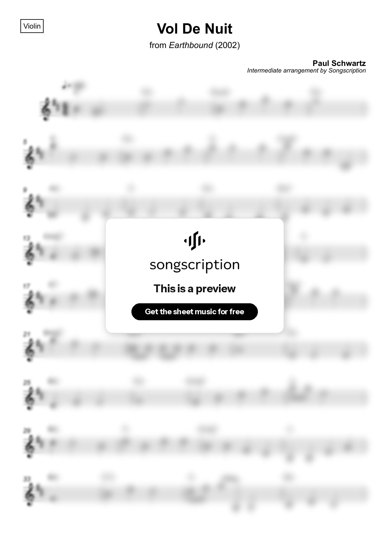 Intermediate Violin Sheet Music for "Vol De Nuit" by Paul Schwartz