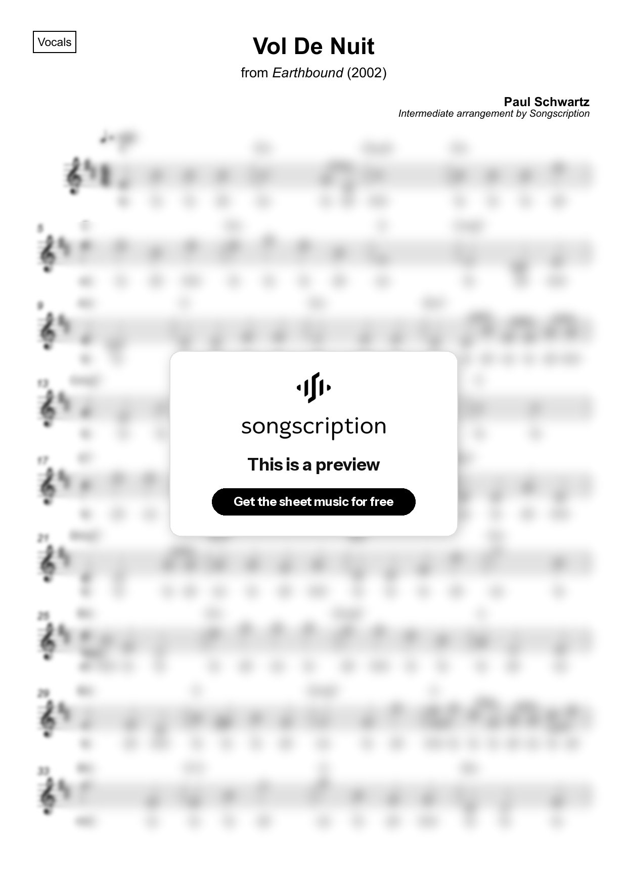 Intermediate Vocals Sheet Music for "Vol De Nuit" by Paul Schwartz