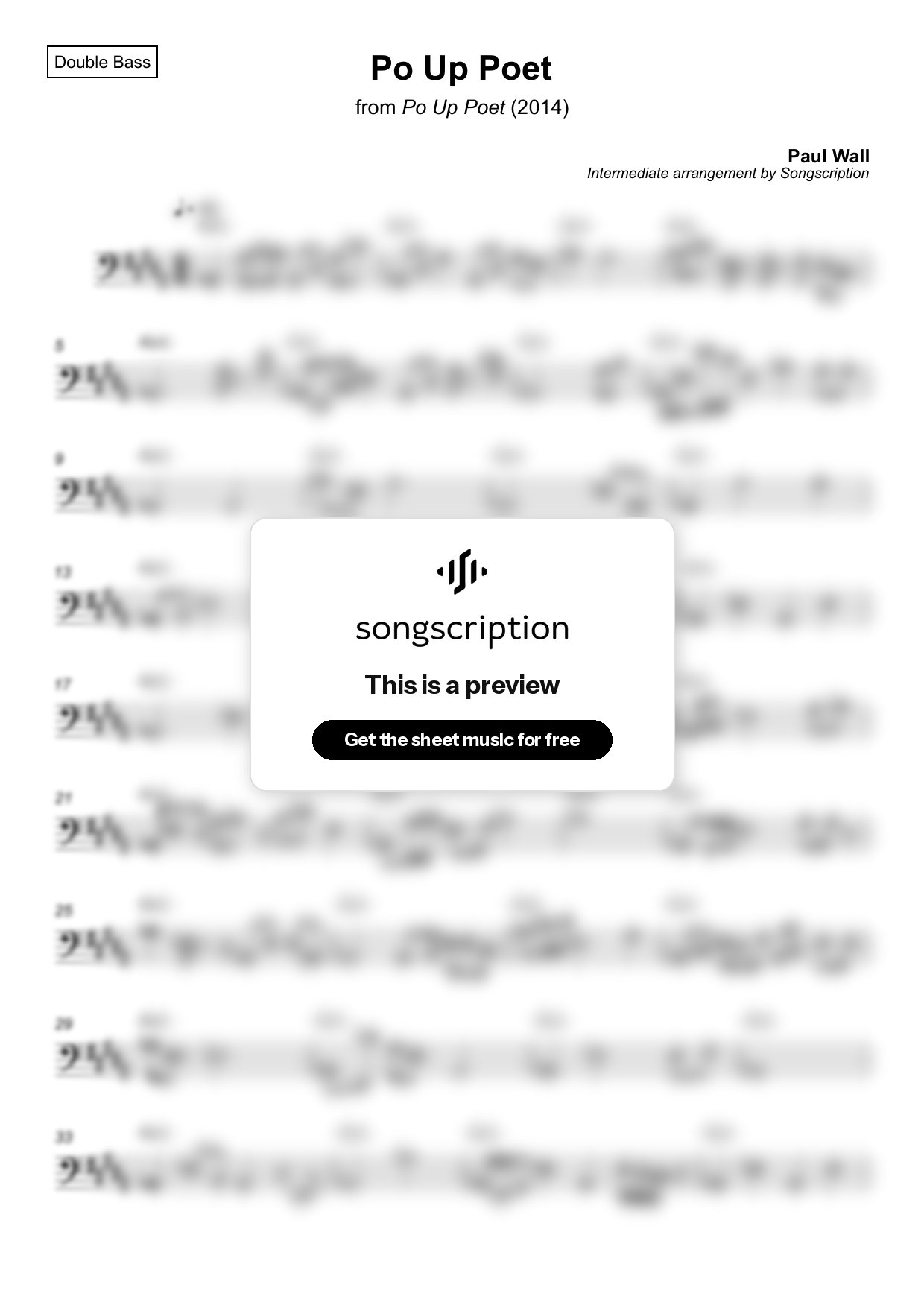 Intermediate Double Bass Sheet Music for "Po Up Poet" by Paul Wall
